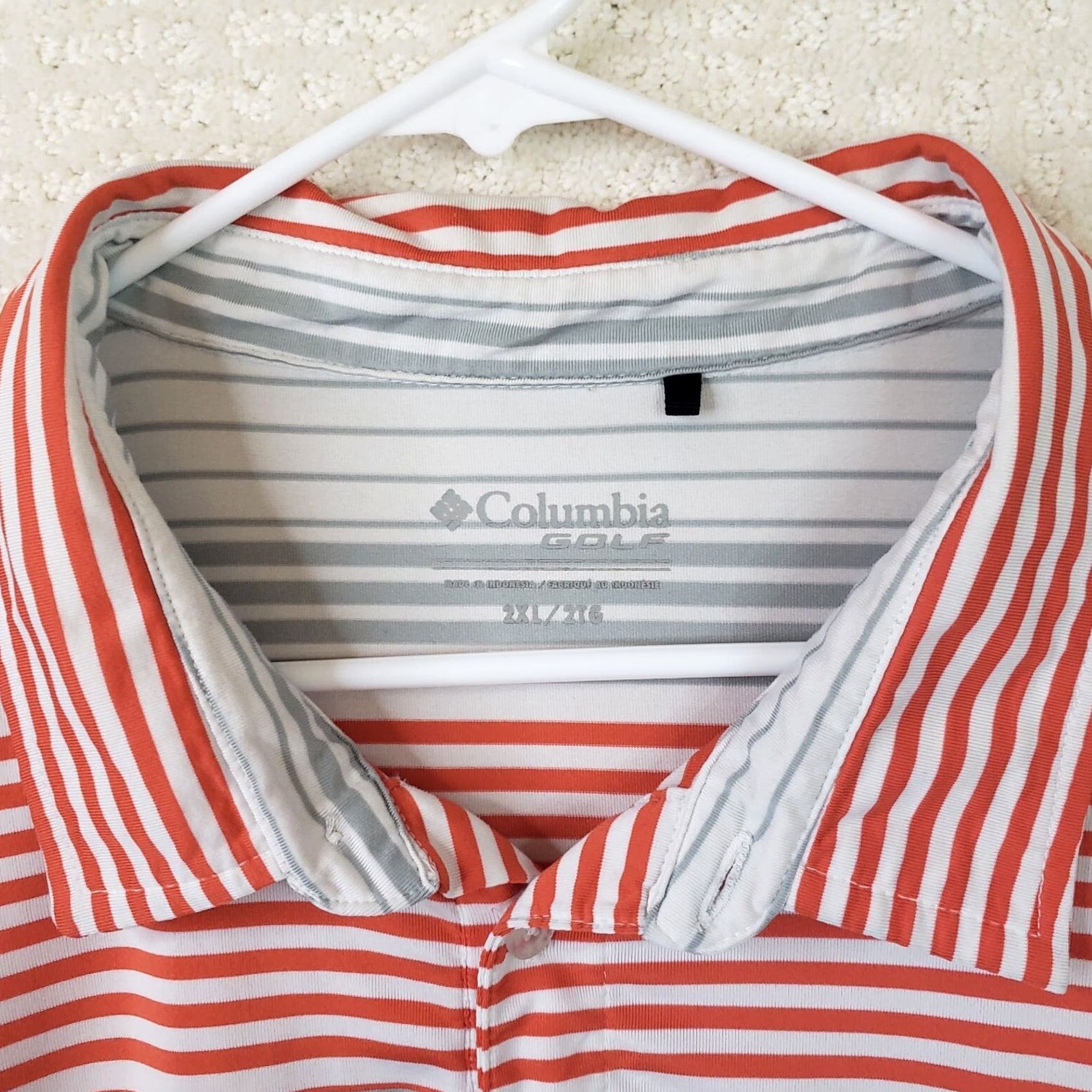 Vintage Columbia Polo Shirt Mens Short Sleeve Golf Light Gray Stripe Clemson Tigers Logo (XL) Size US XL / EU 56 / 4 - 5 Thumbnail