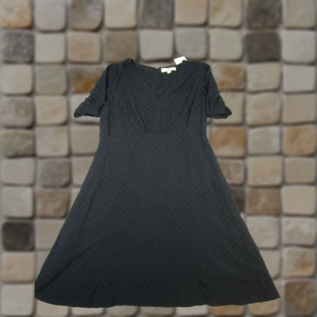 Loft LOFT Dress Tall 10 Black New Knee Length V-Neck Short Sleeve Zip Solid Fit & Flare Sheath Pencil Dress Womens Size L / US 10 / IT 46 - 1 Thumbnail
