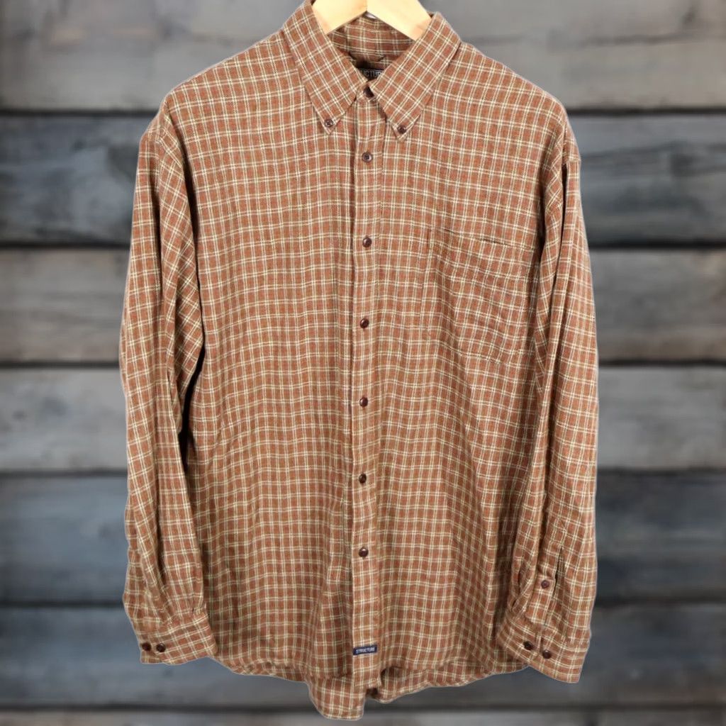 Vintage VINTAGE Structure Flannel Shirt Men's Large Brown Plaid Lightweight Relaxed Fit 90s Size US L / EU 52-54 / 3 - 1 Thumbnail