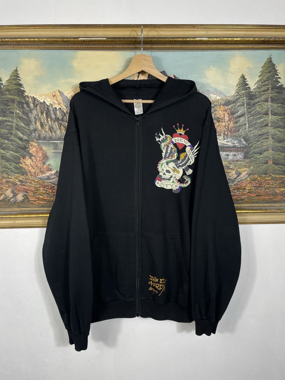 Christian Audigier × Ed Hardy × Vintage Ed Hardy Retro 00s Hoodie Drip Swag Cyber Affliction Grunge Size XL / US 12-14 / IT 48-50 - 3 Thumbnail