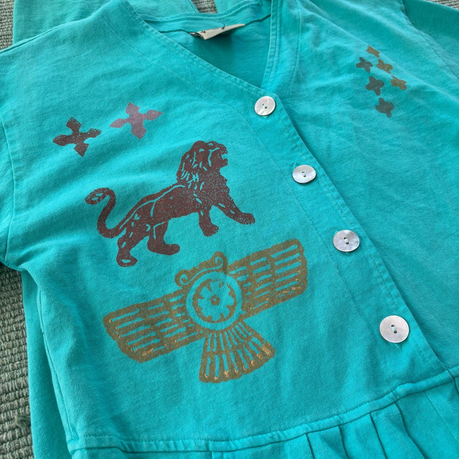 Vintage Vintage 80s 90s Blue Cactus Teal Women's Jumpsuit/Romper Size 28" / US 6 / IT 42 - 3 Thumbnail