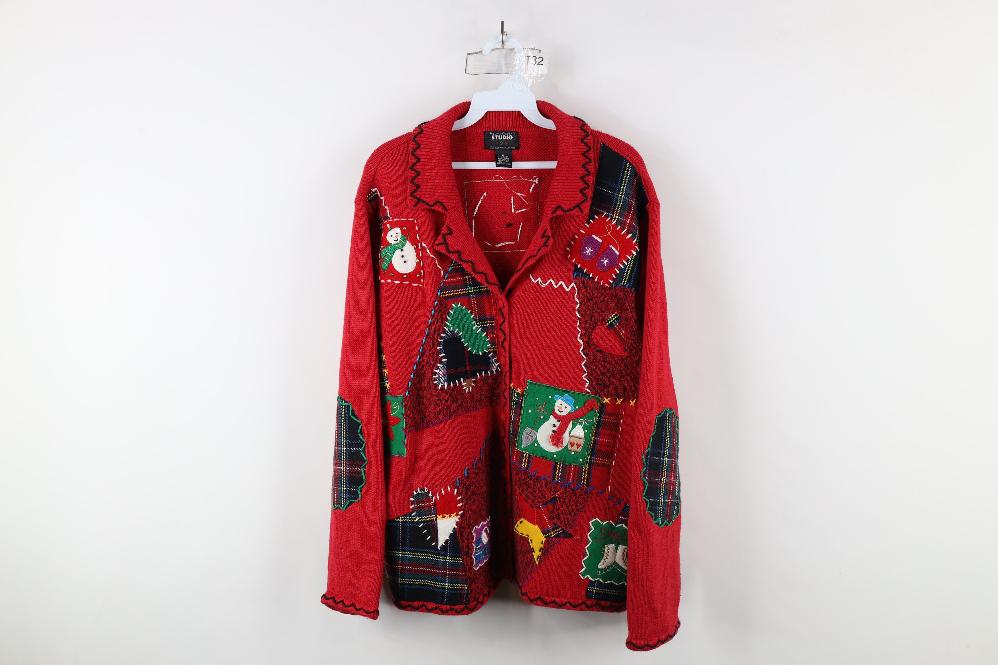 Vintage Vintage 90s Streetwear Snowman Patchwork Cardigan Sweater Size XL / US 12-14 / IT 48-50 - 1 Thumbnail