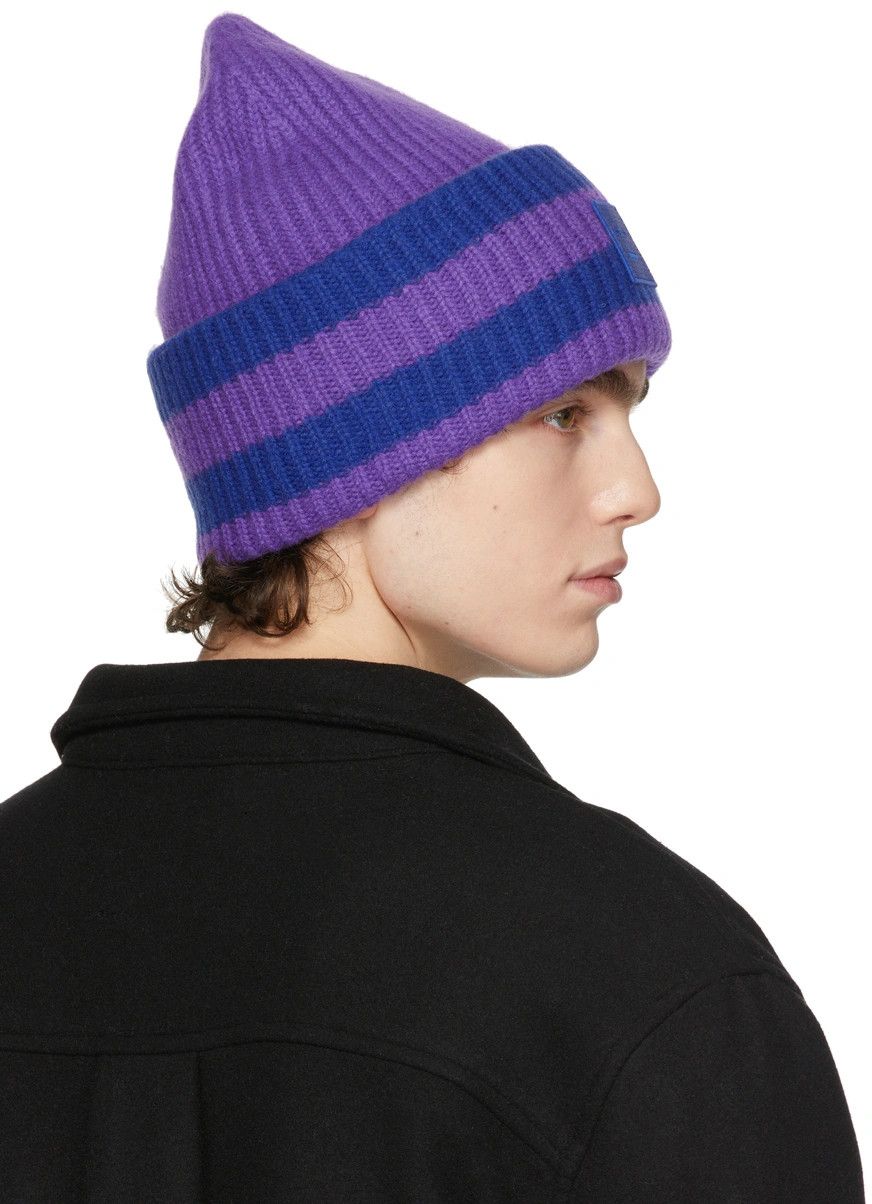 Acne Studios o1mle0424 Size: OS Unisex Logo Beanie in Blue & Purple Size ONE SIZE - 3 Thumbnail