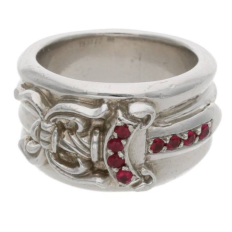 image of Chrome Hearts Ruby Dagger White Gold Ring - Size 8, Men's
