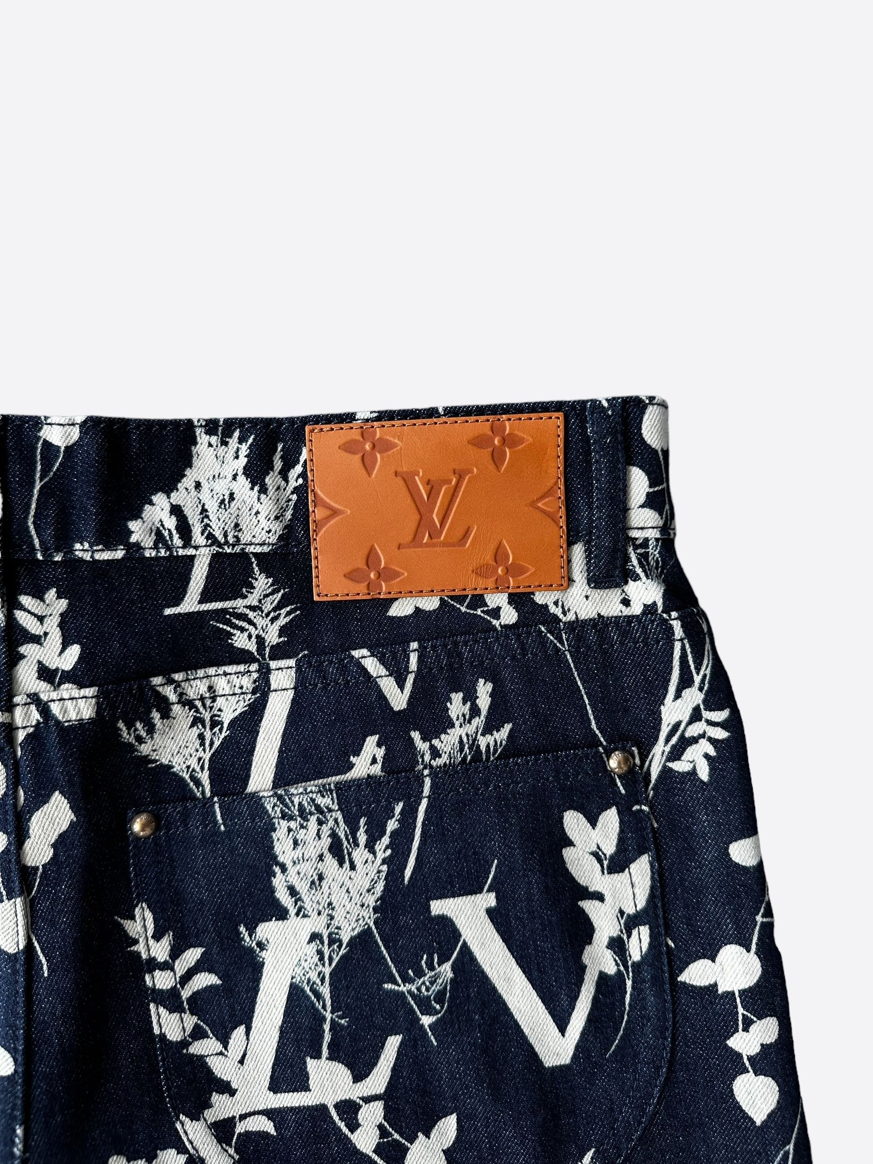 Louis Vuitton Blue & White Leaf Jeans Size US 30 / EU 46 - 3 Thumbnail
