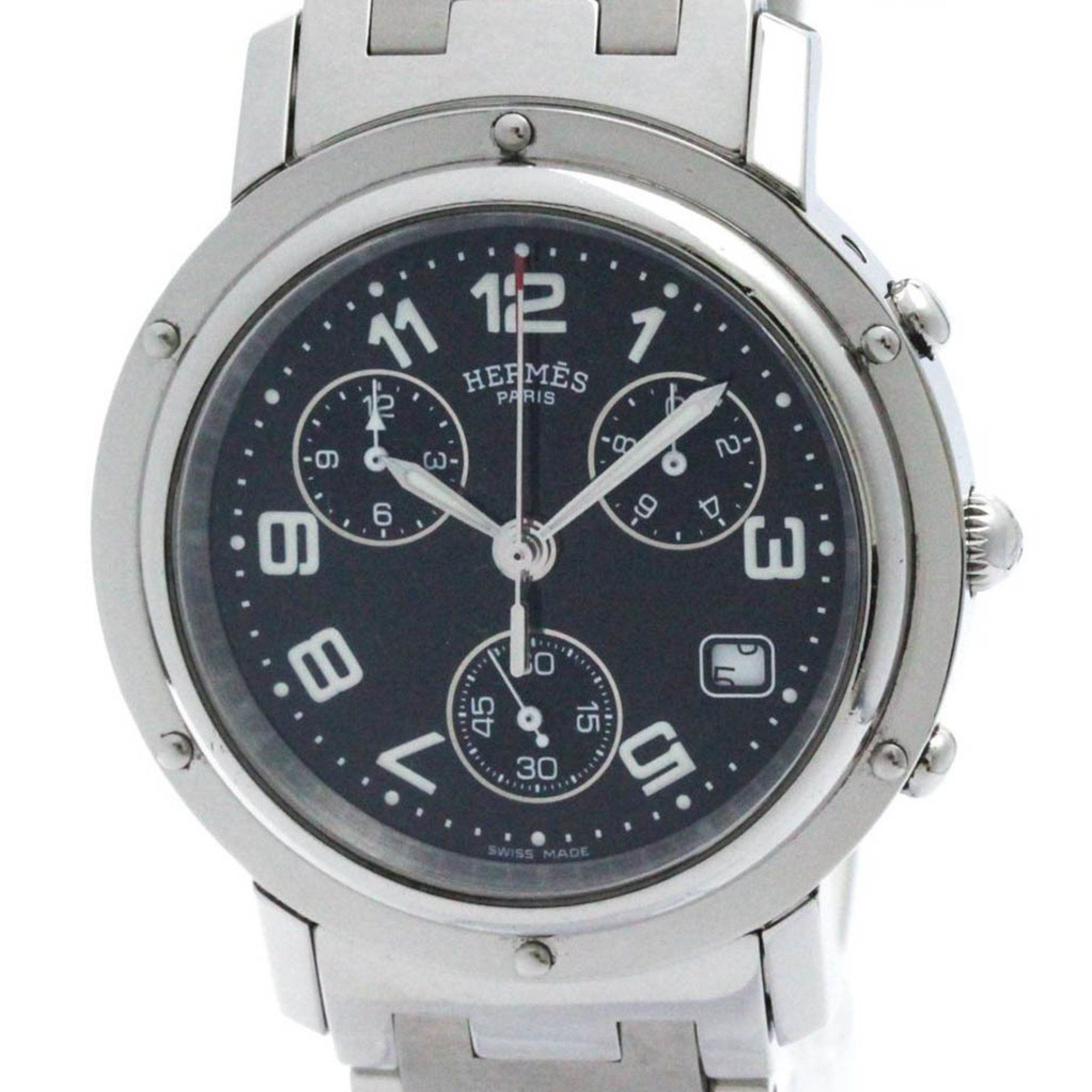 image of Hermes Clipper Chronograph Quartz Mens Watch Cl1.910 in Black, Women's