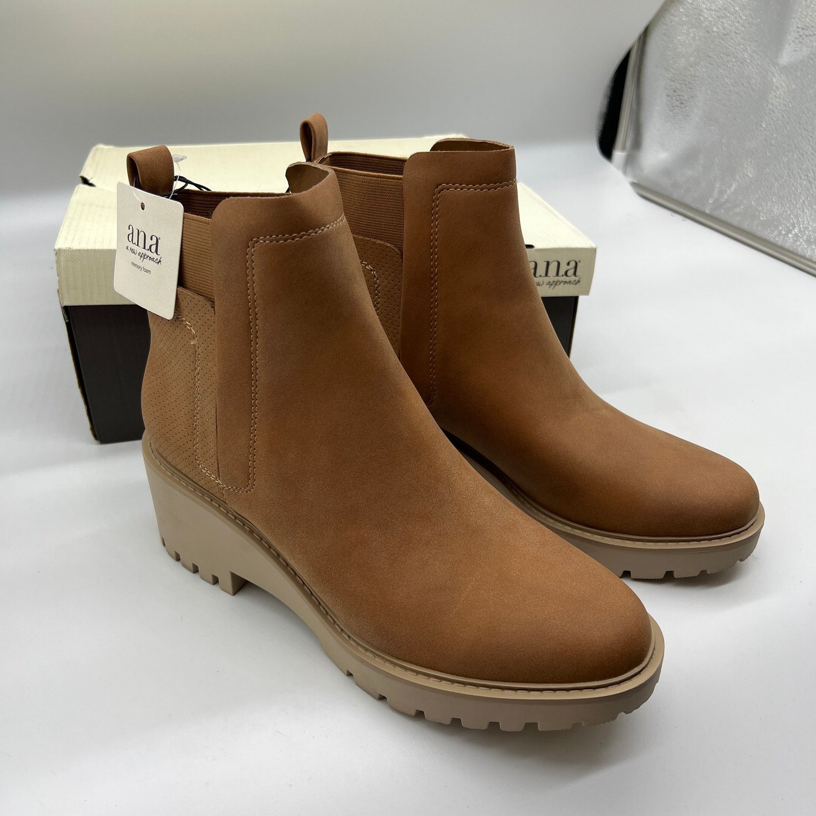 Other a.n.a Tan Women's Lug Sole Ankle Boots (w/memory foam) Size US 9 / IT 39 - 2 Thumbnail