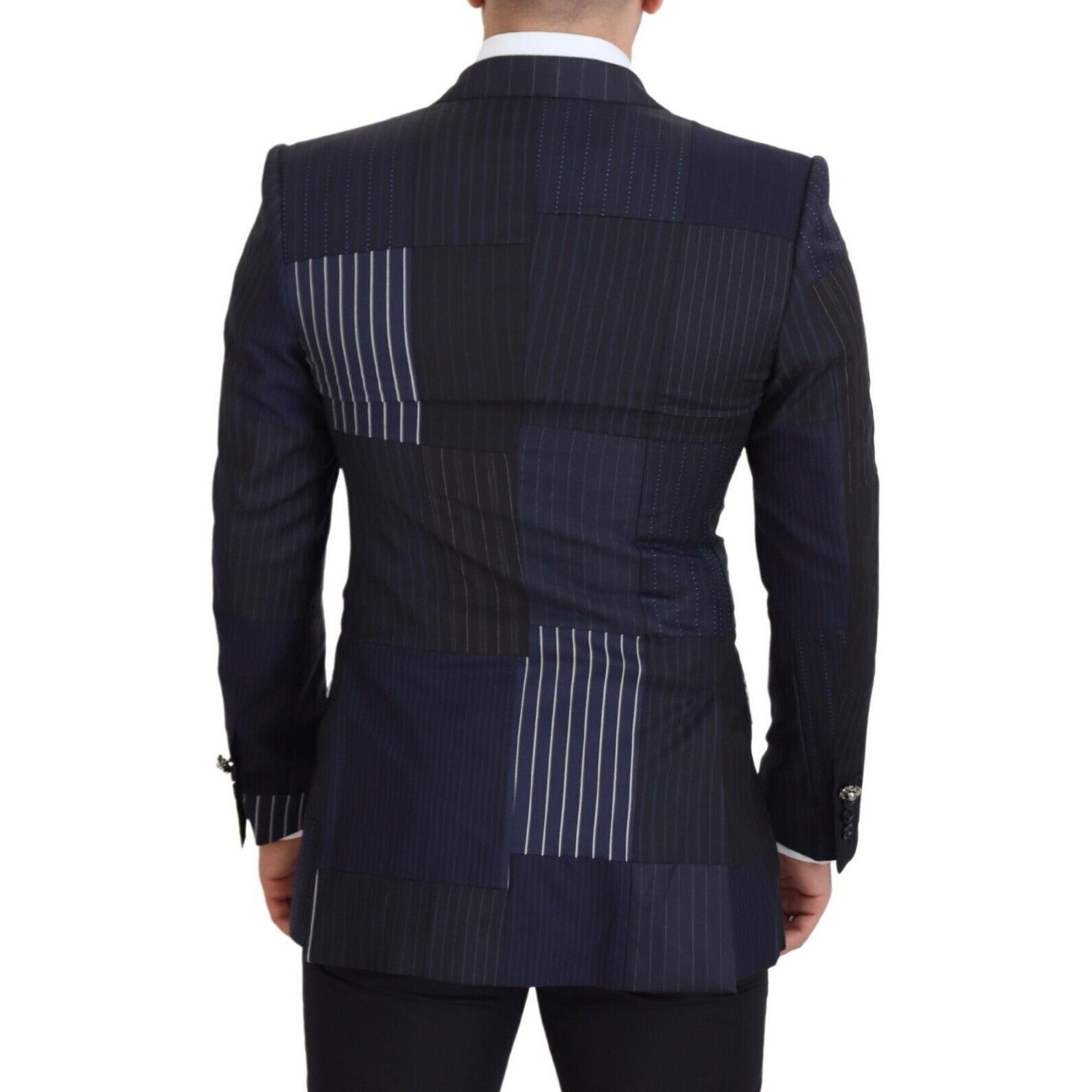 Dolce & Gabbana Dolce & Gabbana Blue Wool Patchwork Double Breasted Blazer Size 46S - 3 Thumbnail