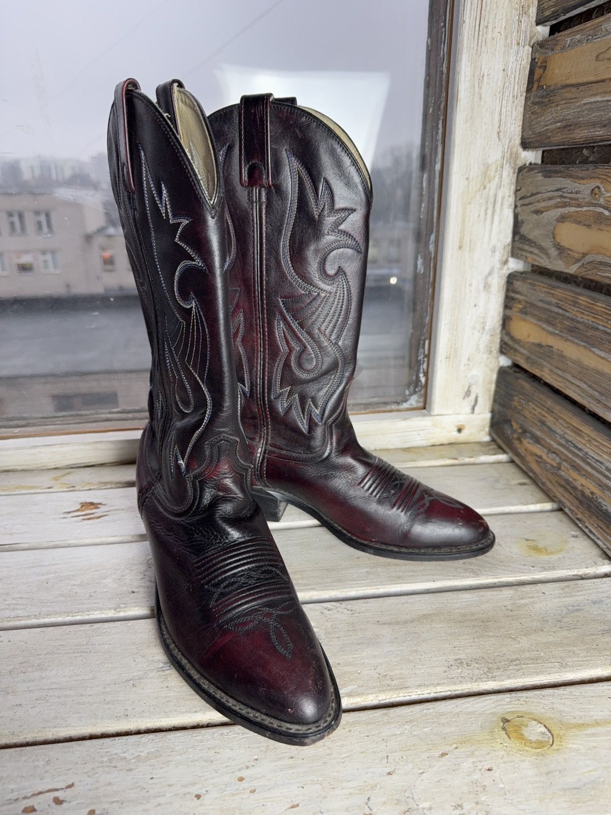 Vintage Retro Vintage Western Cowboy Leather Boots Burgundy Black Size US 8 / EU 41 - 20 Thumbnail
