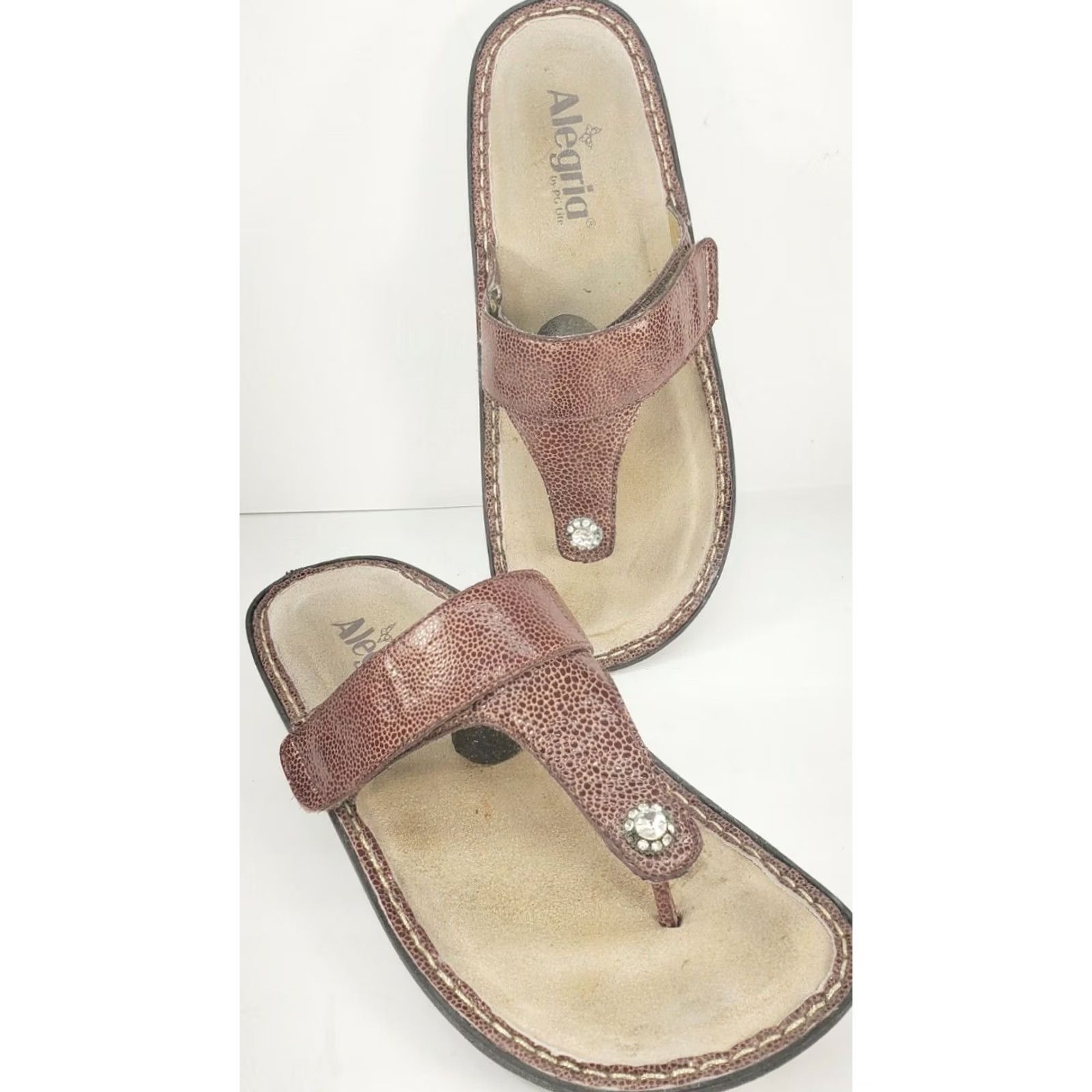 Vintage Alegria Brown Leather Thong Wedge Sandals Women's Sz 40 / 9-9.5 CAR-242 Size US 9.5 / IT 39.5 - 2 Thumbnail