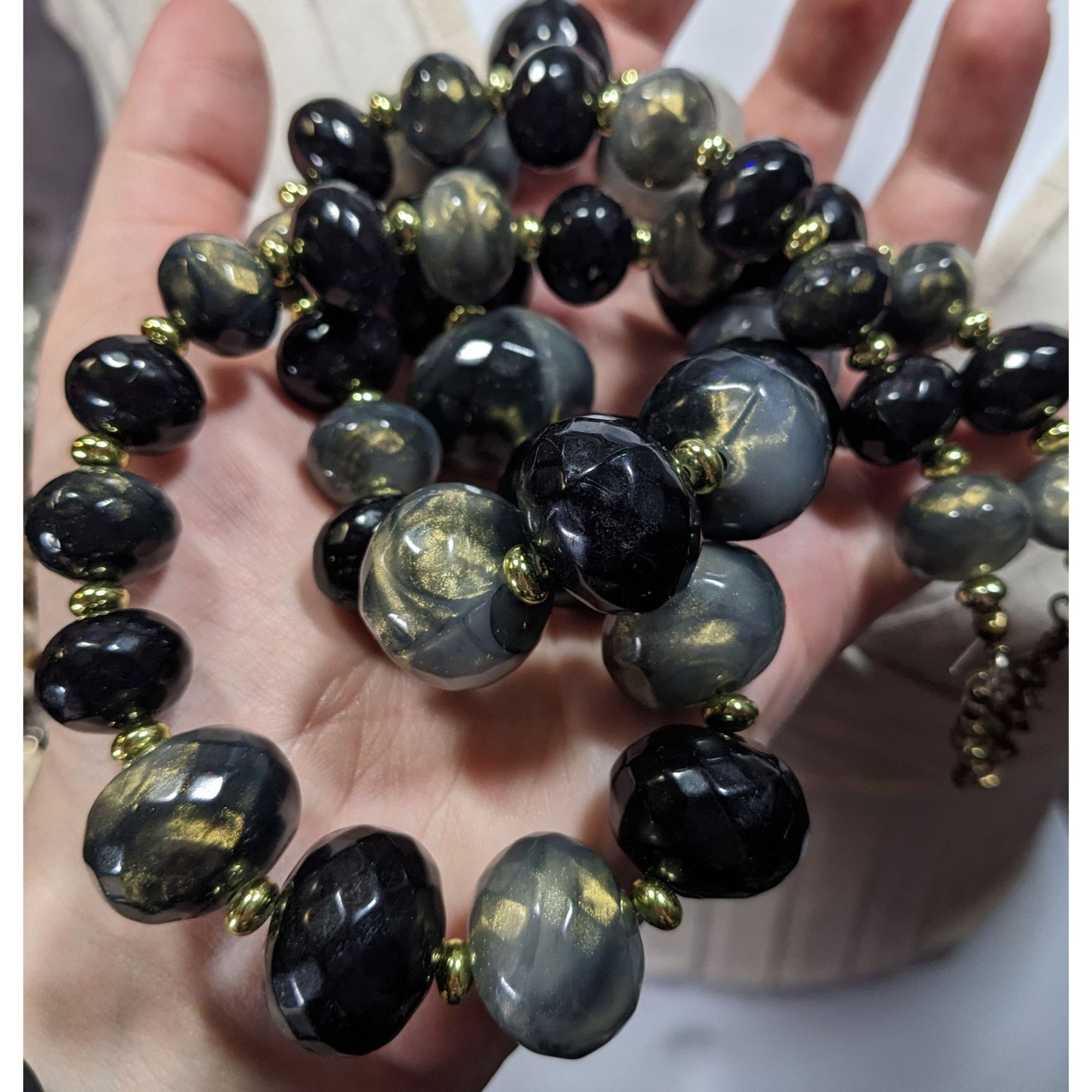 Other Whimsical Black And Grey Acrylic Beaded Necklace With Gold T Size ONE SIZE - 5 Thumbnail