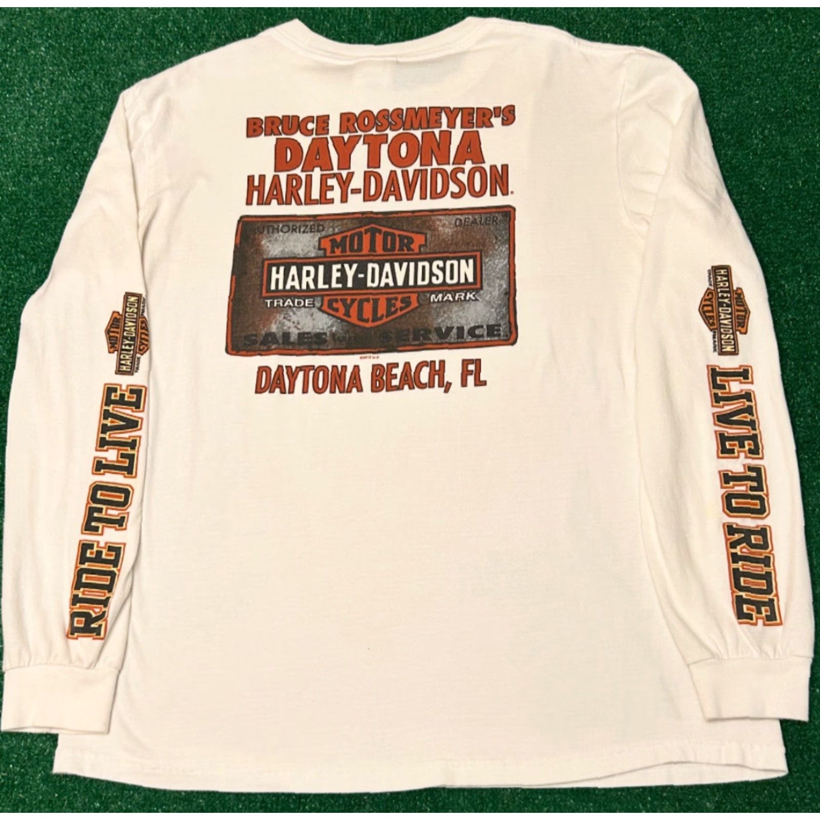 Harley Davidson VINTAGE Harley-Davidson Live To Ride Daytona 2012 Long Sleeve Shirt L Mens White 90s Biker Grunge Hip Hop Punk Rock Tattoo Spider Web Y2K Logo Vintage Size US L / EU 52-54 / 3 - 2 Thumbnail