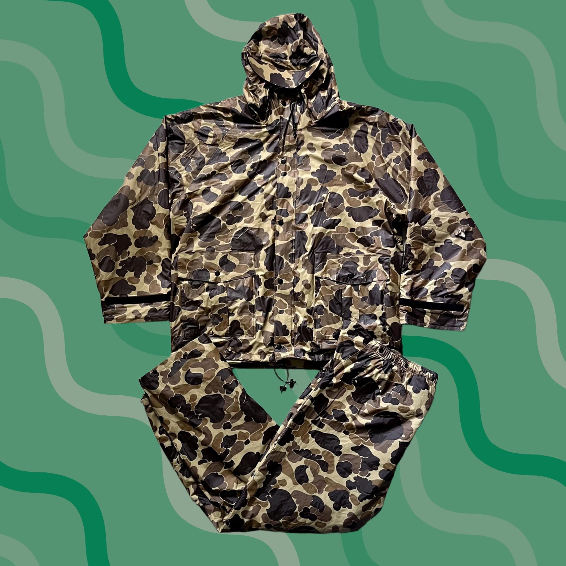 Vintage VINTAGE L.L. Bean Guide Jacket Pants Set Mens Large 36x32 Camo Insulated Hood PVC Camouflage 2 Piece Army Outdoor Mens Size US 33 - 1 Thumbnail