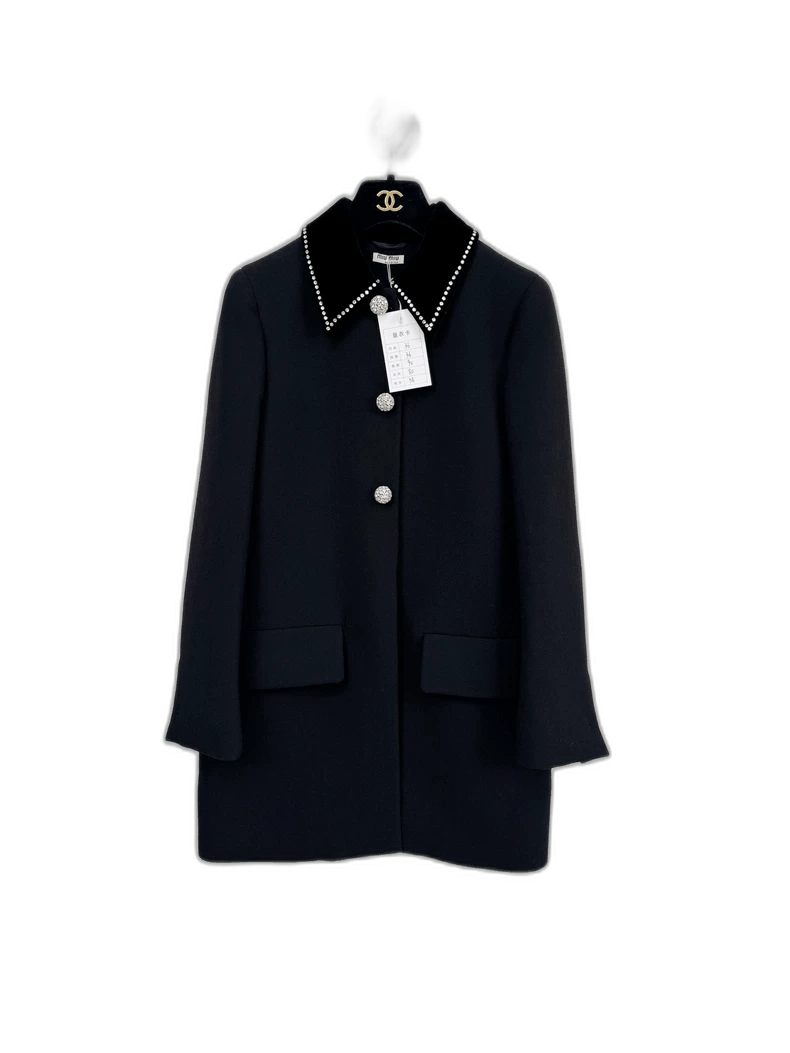 Prada Miumiu Water Rhinestone Wool Coat Size S / US 4 / IT 40 - 1 Thumbnail