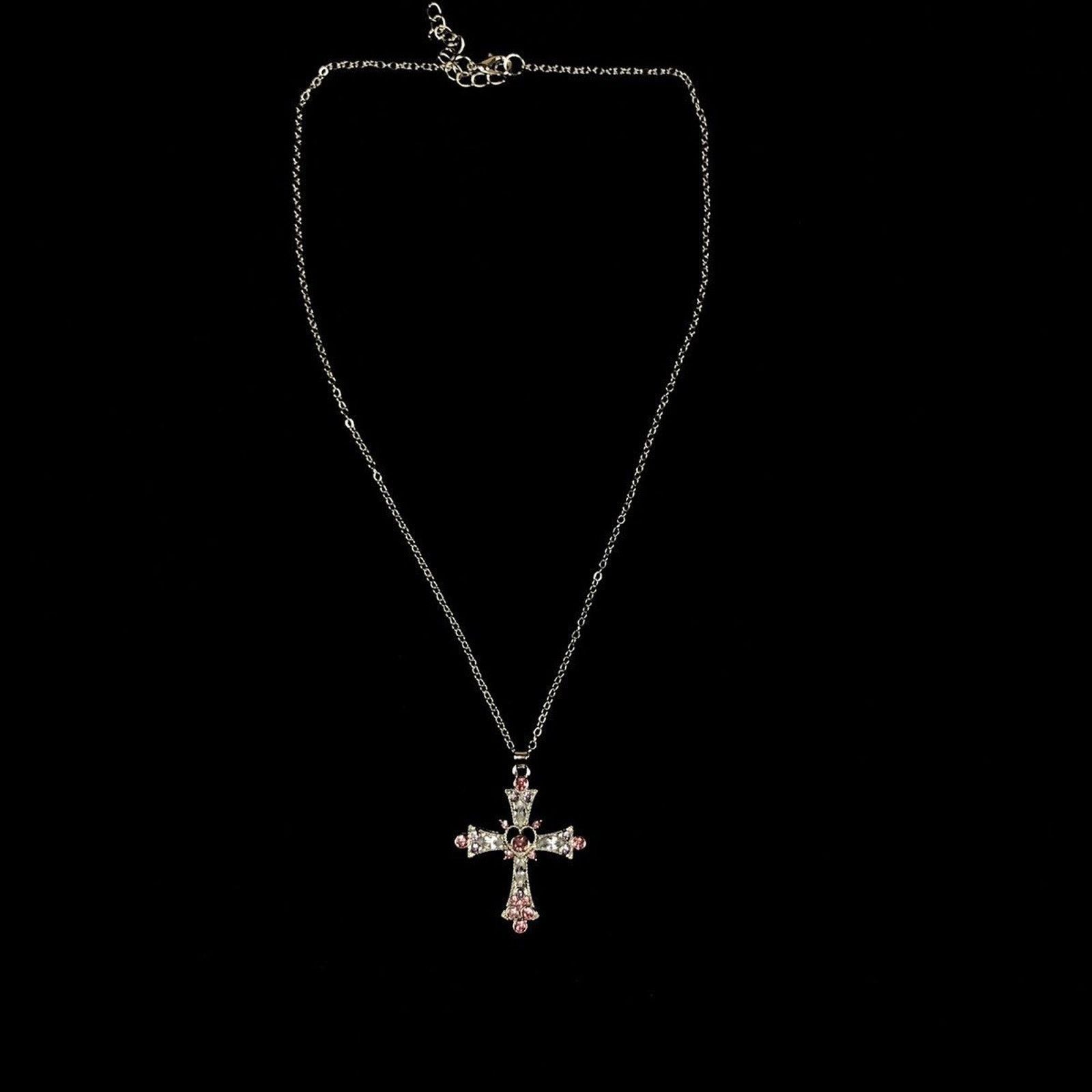 Jewelry Y2K Cross Necklace Punk Gothic Crystal Chain Size ONE SIZE - 2 Thumbnail