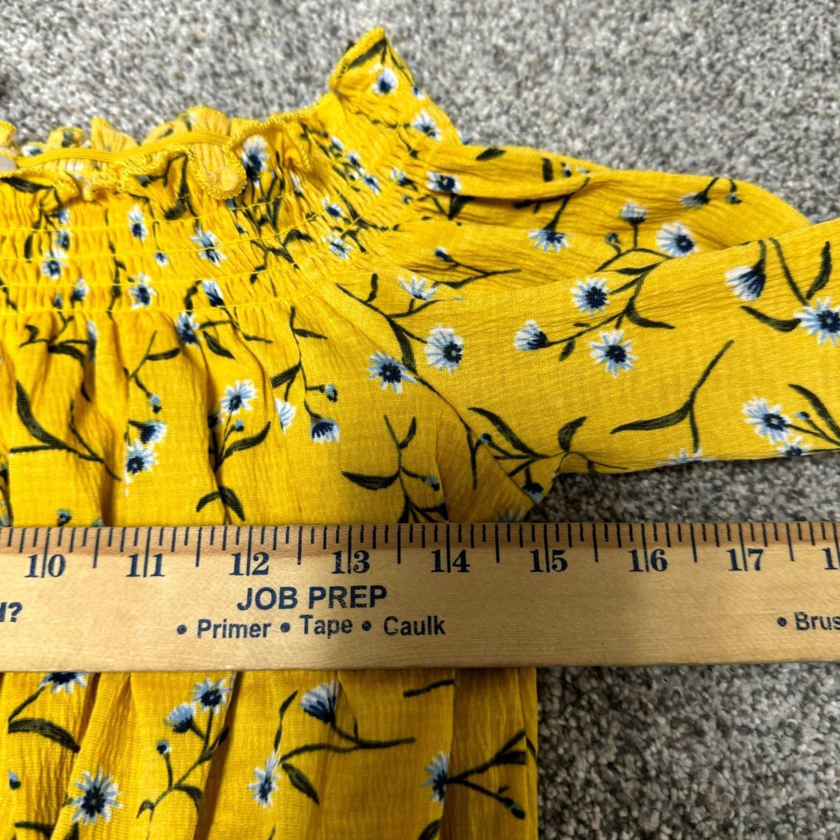 H&M H&M Divided Cropped Top Women M Floral Boho Cottagecore Peasant Smocked Off Shoulder Long Sleeve Yellow Cropped Blouse Size M / US 6-8 / IT 42-44 - 7 Thumbnail