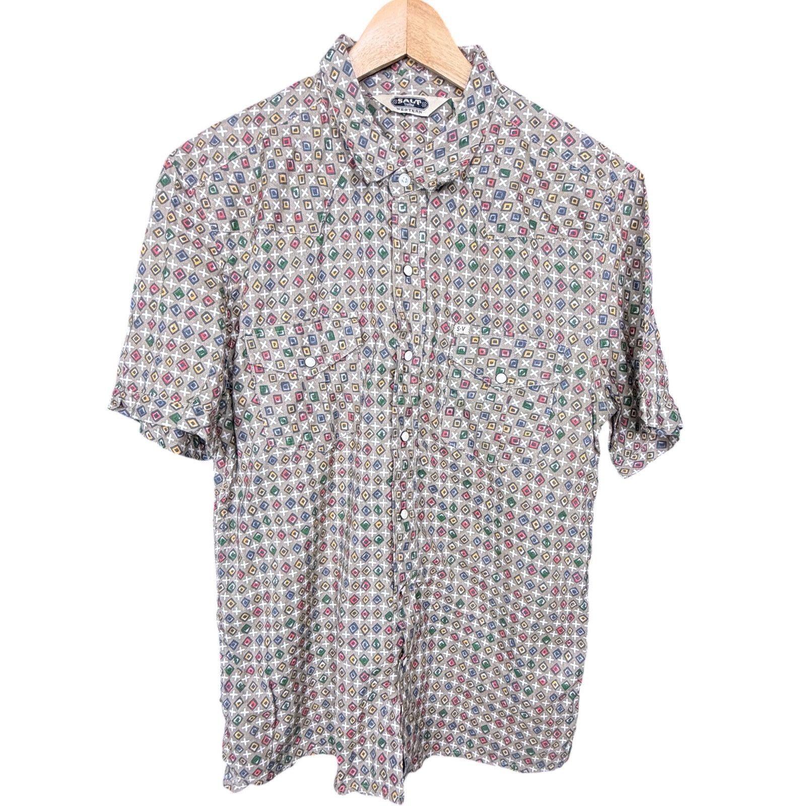 Salt Valley Salt Valley Western Mens L Geometric Tan S/S Pearl Snap Size US L / EU 52-54 / 3 - 9 Thumbnail