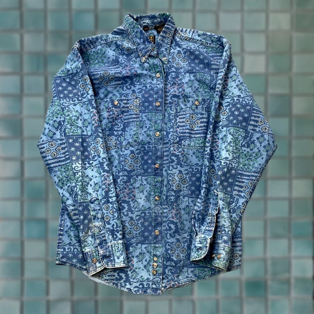 Eddie Bauer VINTAGE Eddie Bauer Shirt Mens Medium Blue Patchwork Paisley Abstract Button Up Size US M / EU 48-50 / 2 - 1 Thumbnail