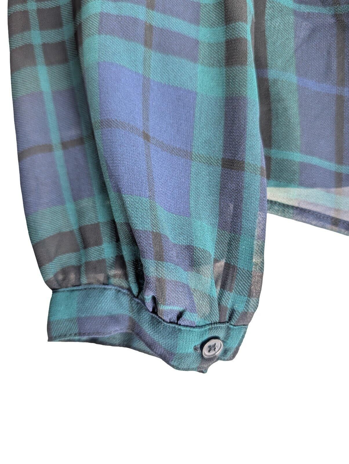 Other A New Day Blouse Women S Split Neck Sheer Plaid Navy Green Size S / US 4 / IT 40 - 4 Thumbnail