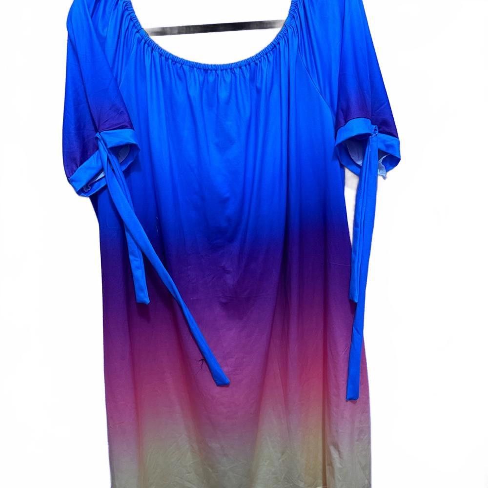 Designer Chic Ombre Casual Dress - Blue to Pink Gradient Size 4XL / US 24-26 - 3 Thumbnail
