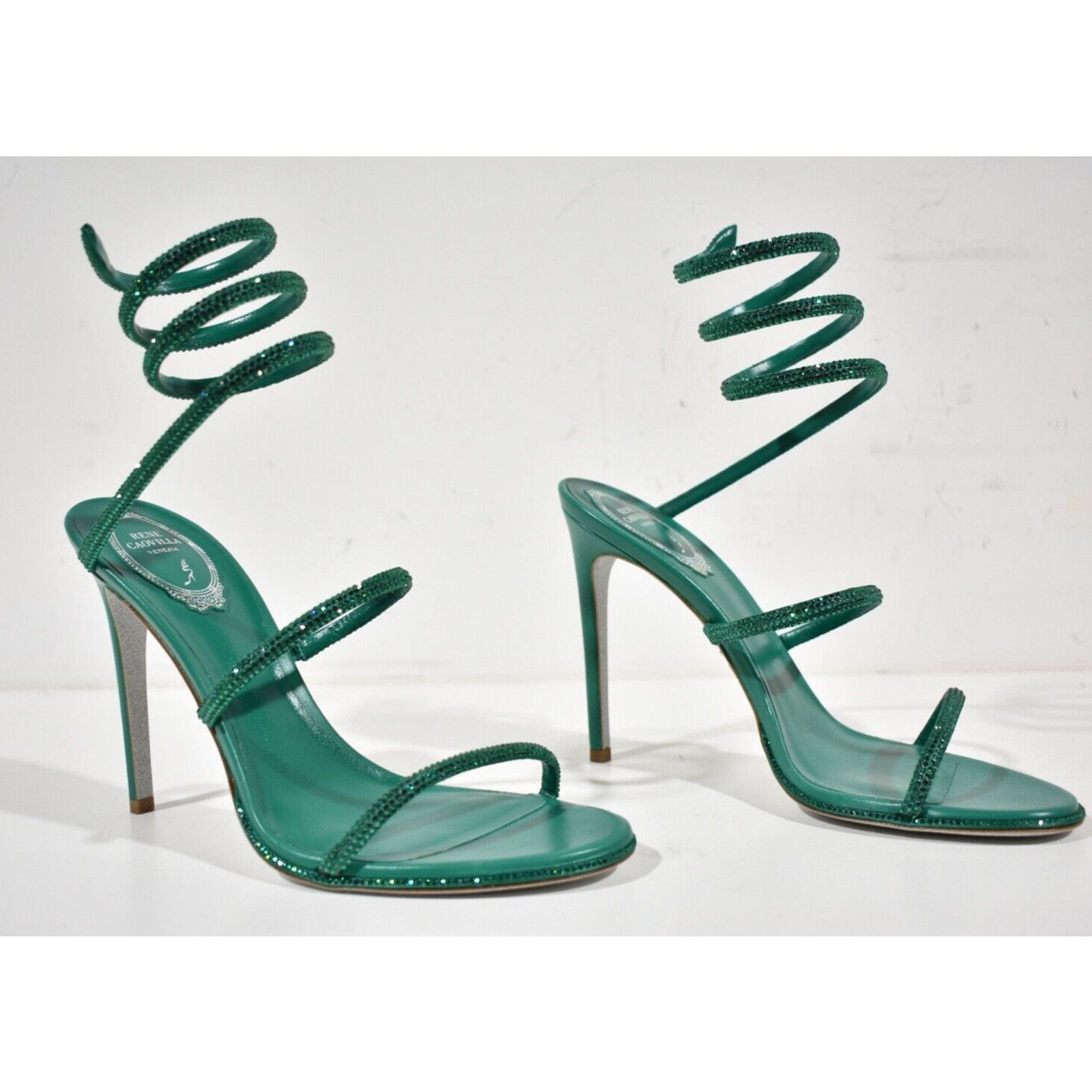 Rene Caovilla Cleo Emerald Crystal Ankle Wrap Strap Sandal Heel Pump 38 Size US 8 / IT 38 - 4 Thumbnail