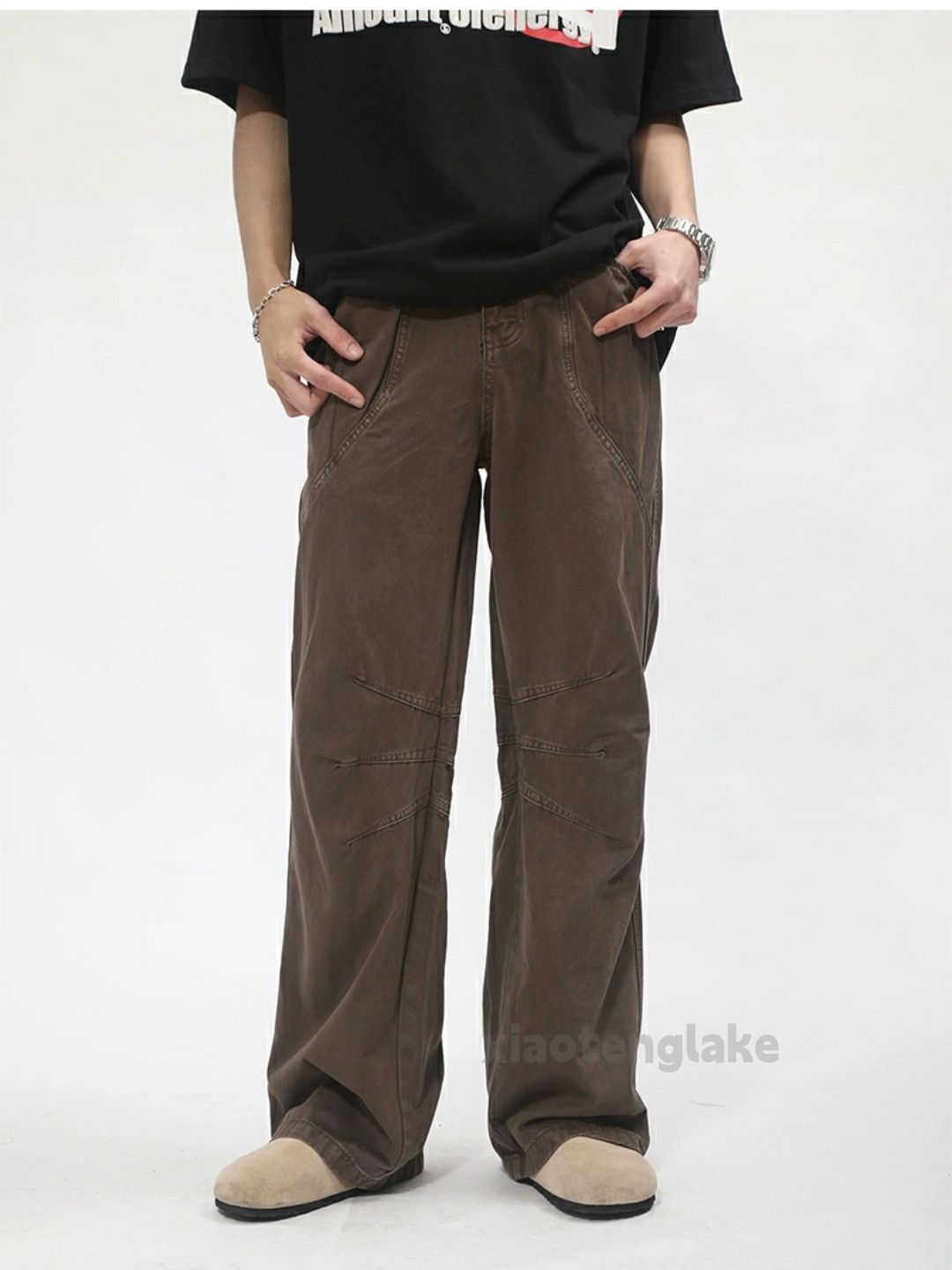 washed faded patchwork loose baggy cargo pants