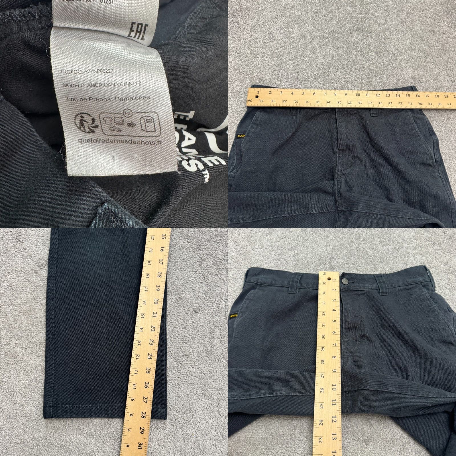 RVCA RVCA Americana Chino Pants Mens 31 Black Cotton Straight Flat Front Heavyweight Regular Size US 31 - 9 Thumbnail