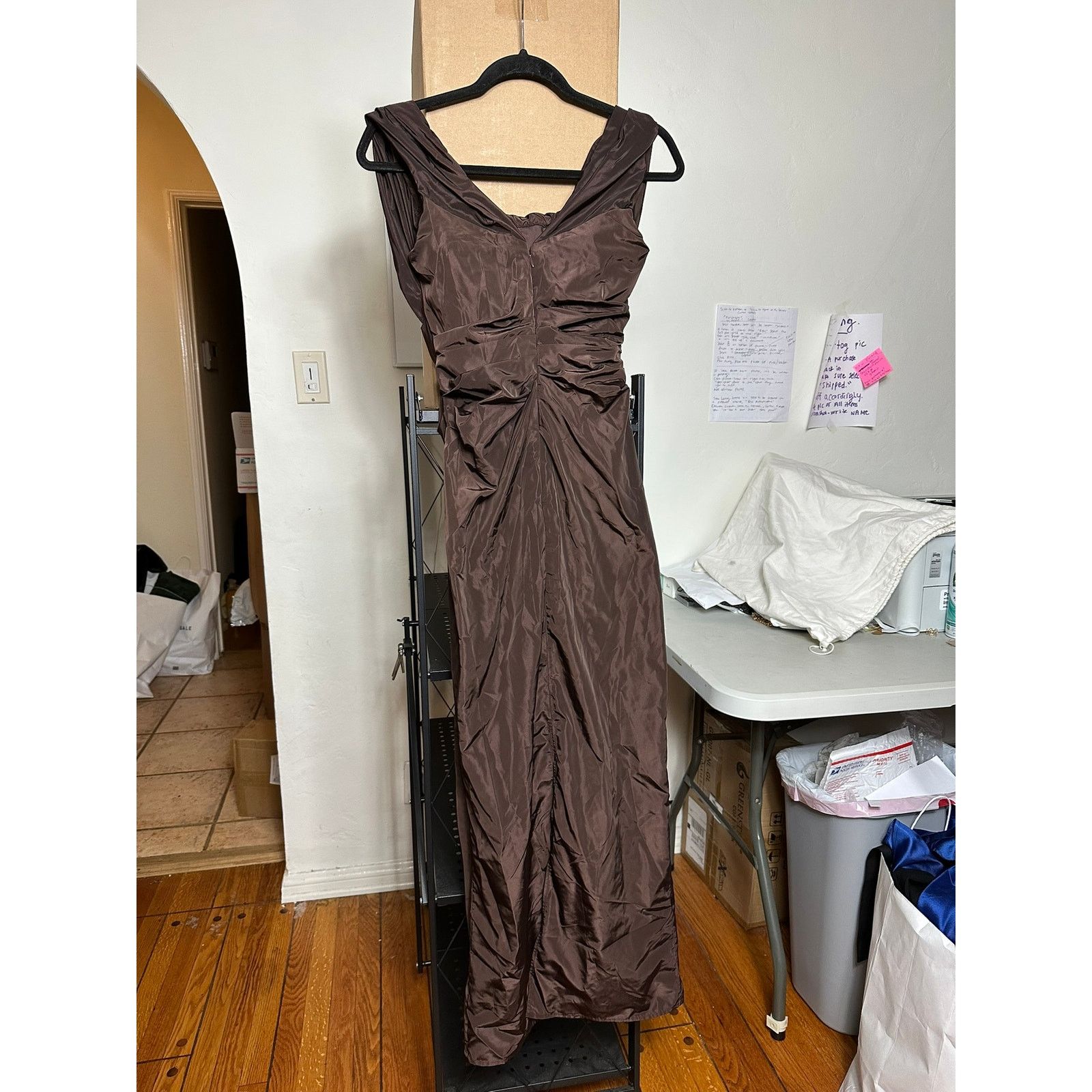 Staud STAUD Andrea Off-Shoulder Dress Dark Chocolate 0 Size XS / US 0-2 / IT 36-38 - 2 Thumbnail