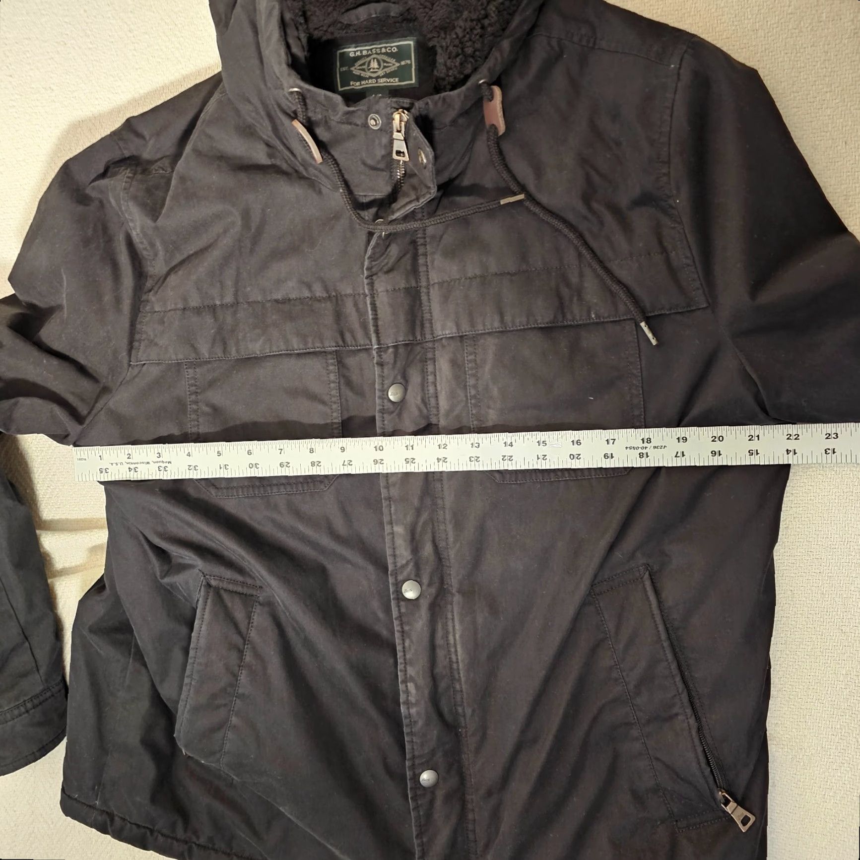Vintage G.H. Bass & Co. Mens Heavy Cotton Canvas Hoodie Sherpa Size Large Front Bomber Jacket Black Size US L / EU 52-54 / 3 - 6 Thumbnail