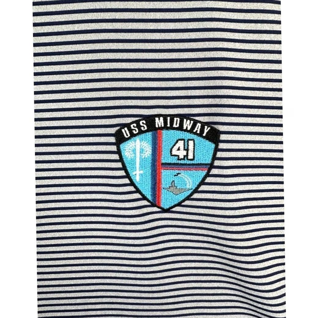 Under Armour Under Armour Polo Shirt Mens Large Grey Navy Striped HeatGear Golf Rugby Short Sleeve Collared Athletic Breathable Lightweight Polyester Size US L / EU 52-54 / 3 - 4 Thumbnail
