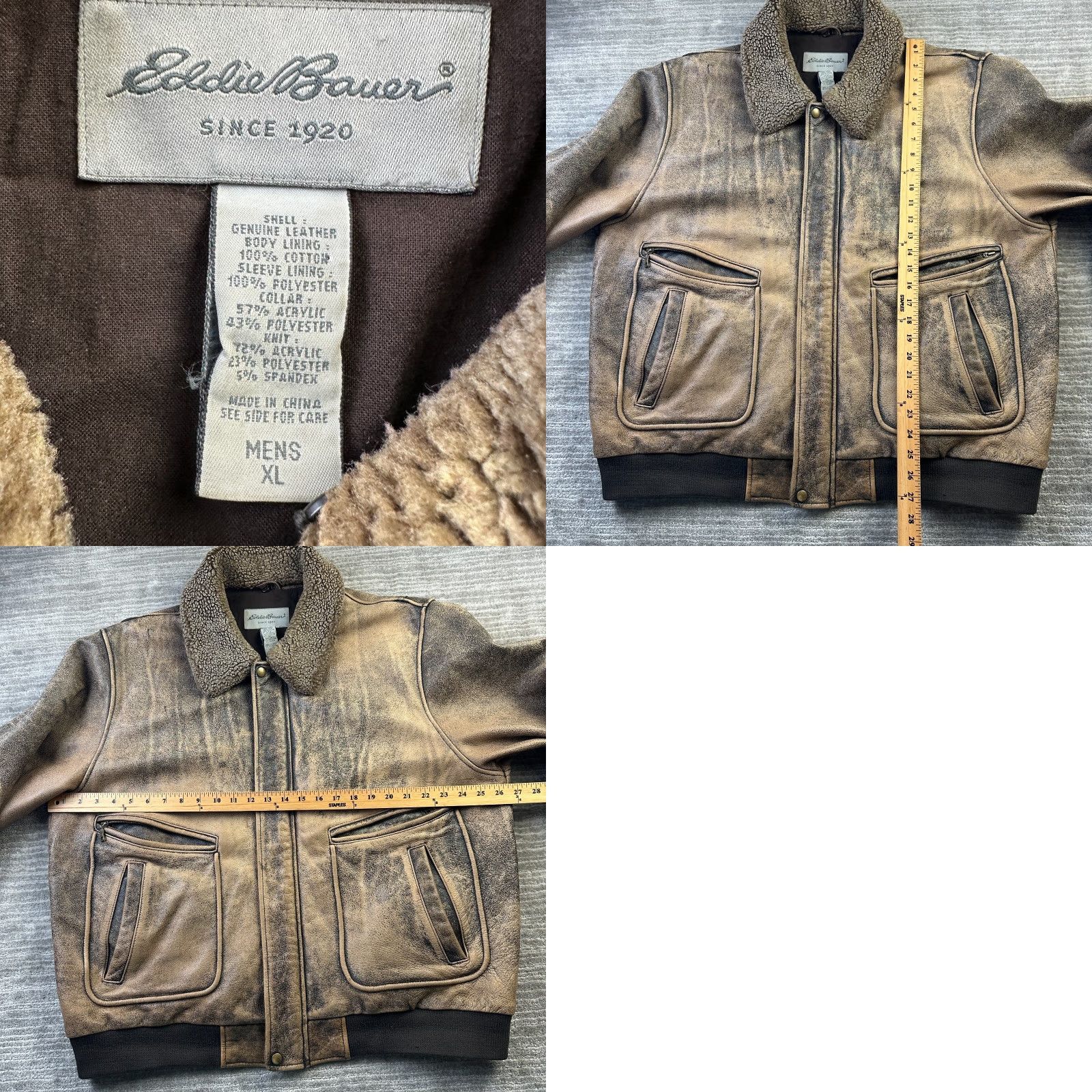 Eddie Bauer VINTAGE Eddie Bauer Jacket Mens XL Brown Leather Bomber Shearling Collar Flight Size US XL / EU 56 / 4 - 8 Thumbnail
