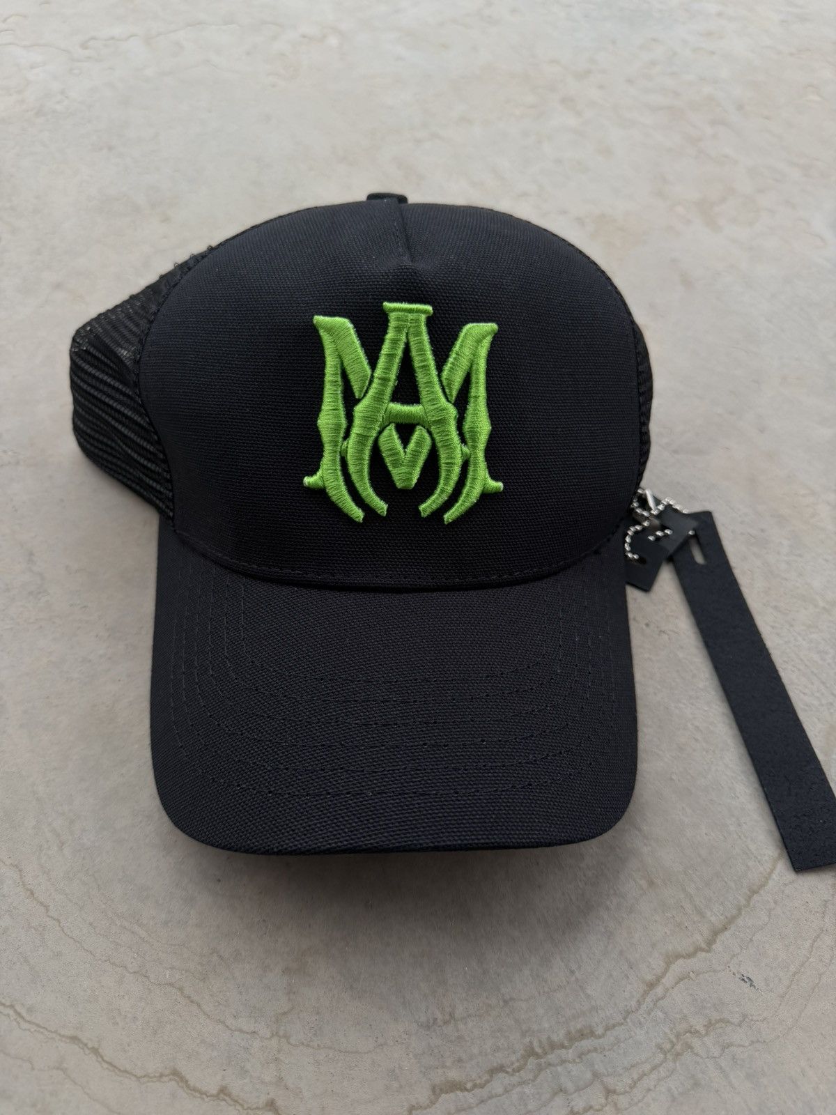 Amiri MA Logo Trucker Hat Black Green Brand New