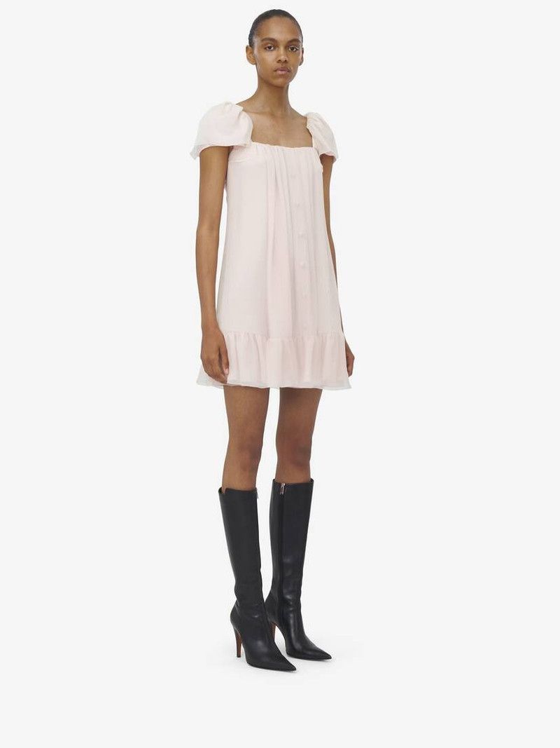 Alexander McQueen o1srvl11e0226 Silk Creponne Mini Dress In Ivory Size L / US 10 / IT 46 - 2 Thumbnail