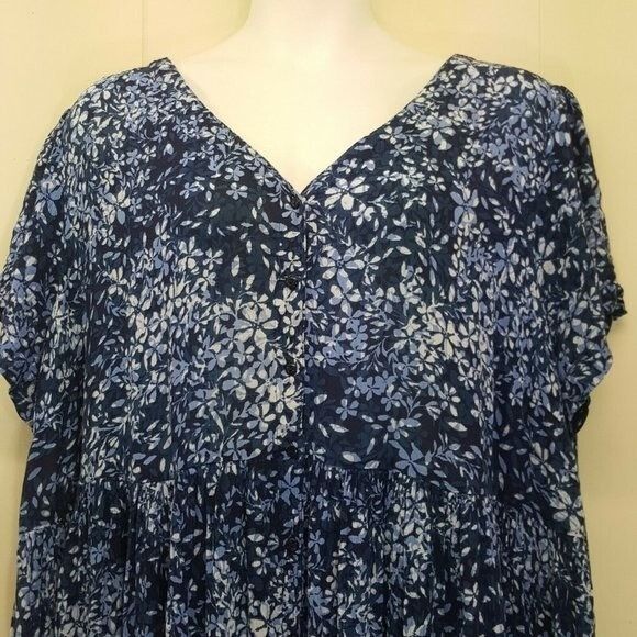 Other Woman Within 32W Dress Blue Floral V Neck Cottagecore Maxi S Size 3XL / US 20-22 - 2 Thumbnail