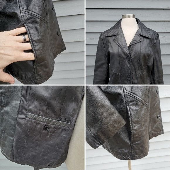 Vintage × Wilsons Leather Vintage 90s y2k Wilson's Black Leather Mid Length Racer Coat Size L / US 10 / IT 46 - 4 Thumbnail