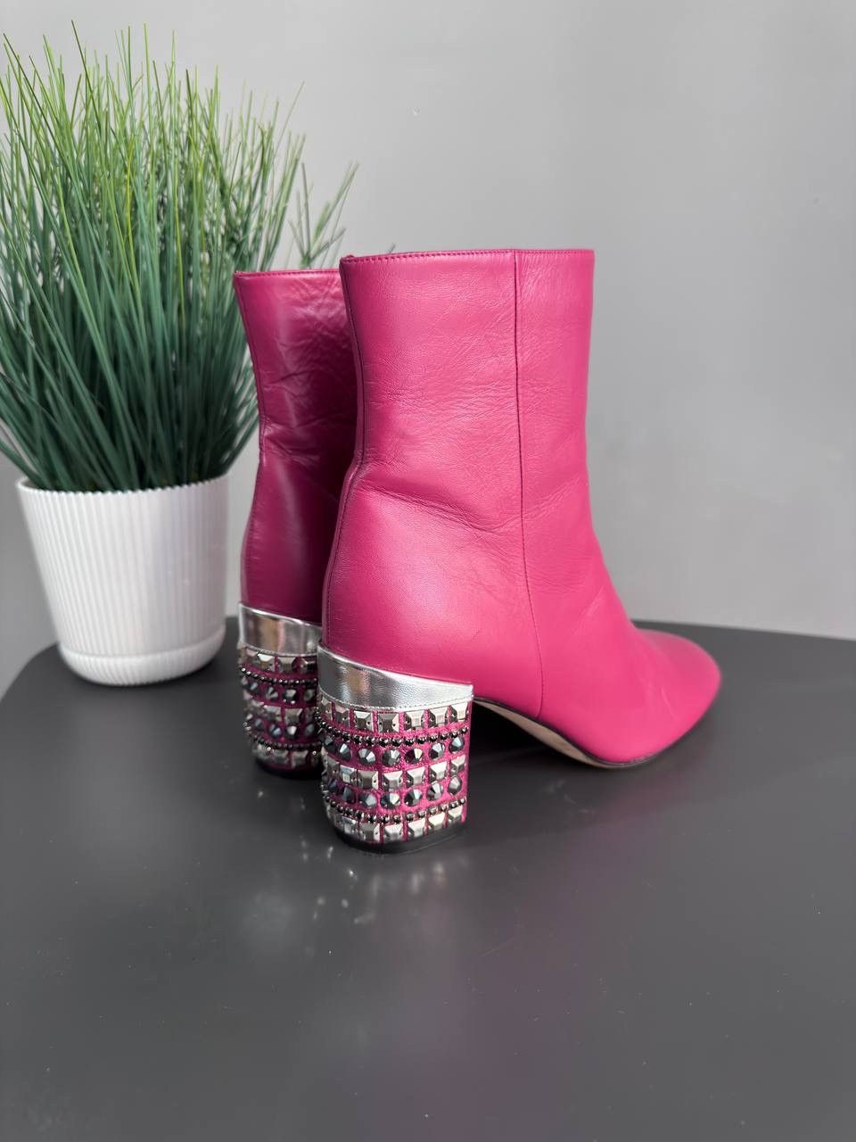 Other Rodo Block Heel Fuchsia Women's Leather Ankle Boots, 37,5 Size US 7.5 / IT 37.5 - 3 Thumbnail