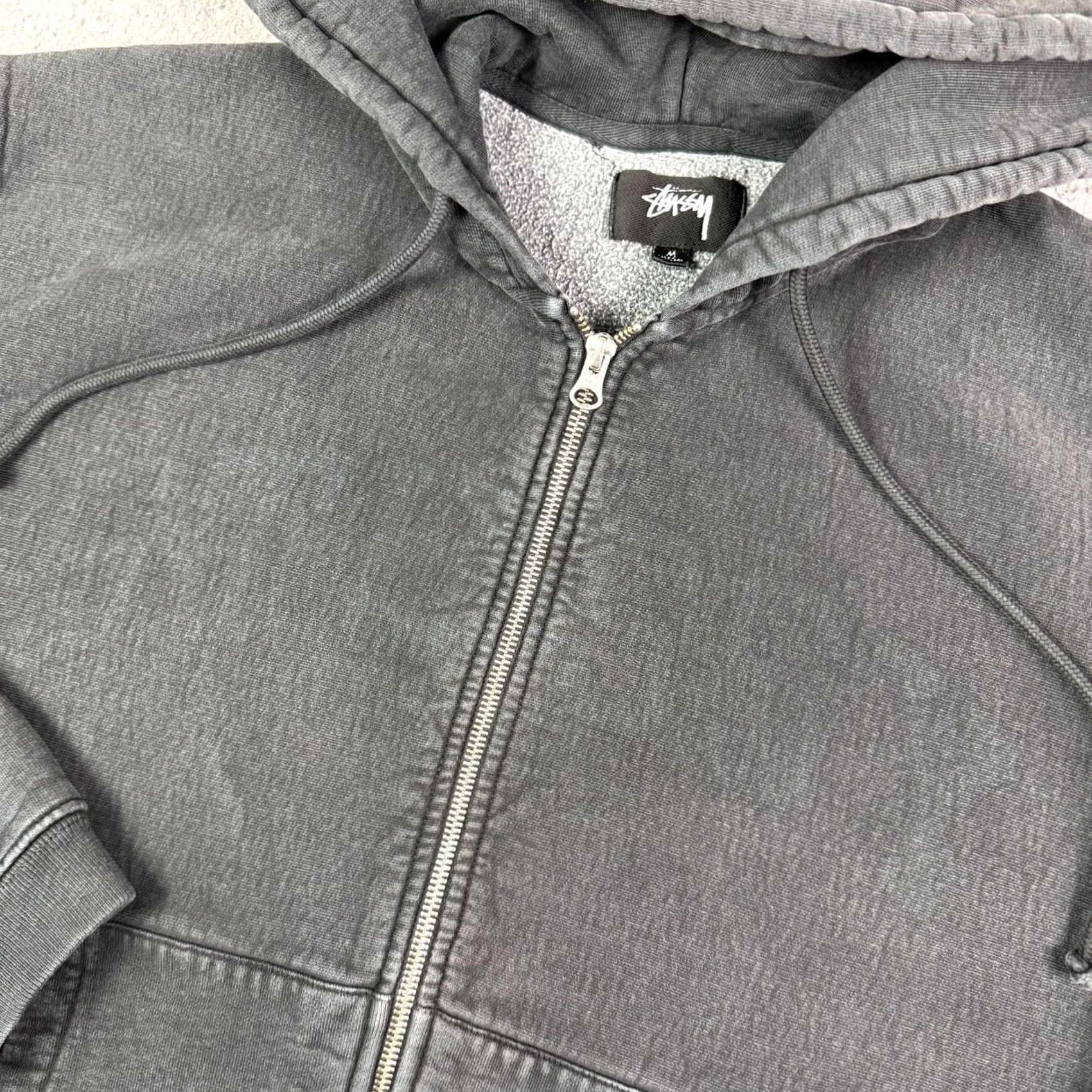 Vintage Stussy Faded Graphic Zip Hoodie Mens M Washed Black Boxy Drawstring Heavyweight Size US M / EU 48-50 / 2 - 4 Thumbnail