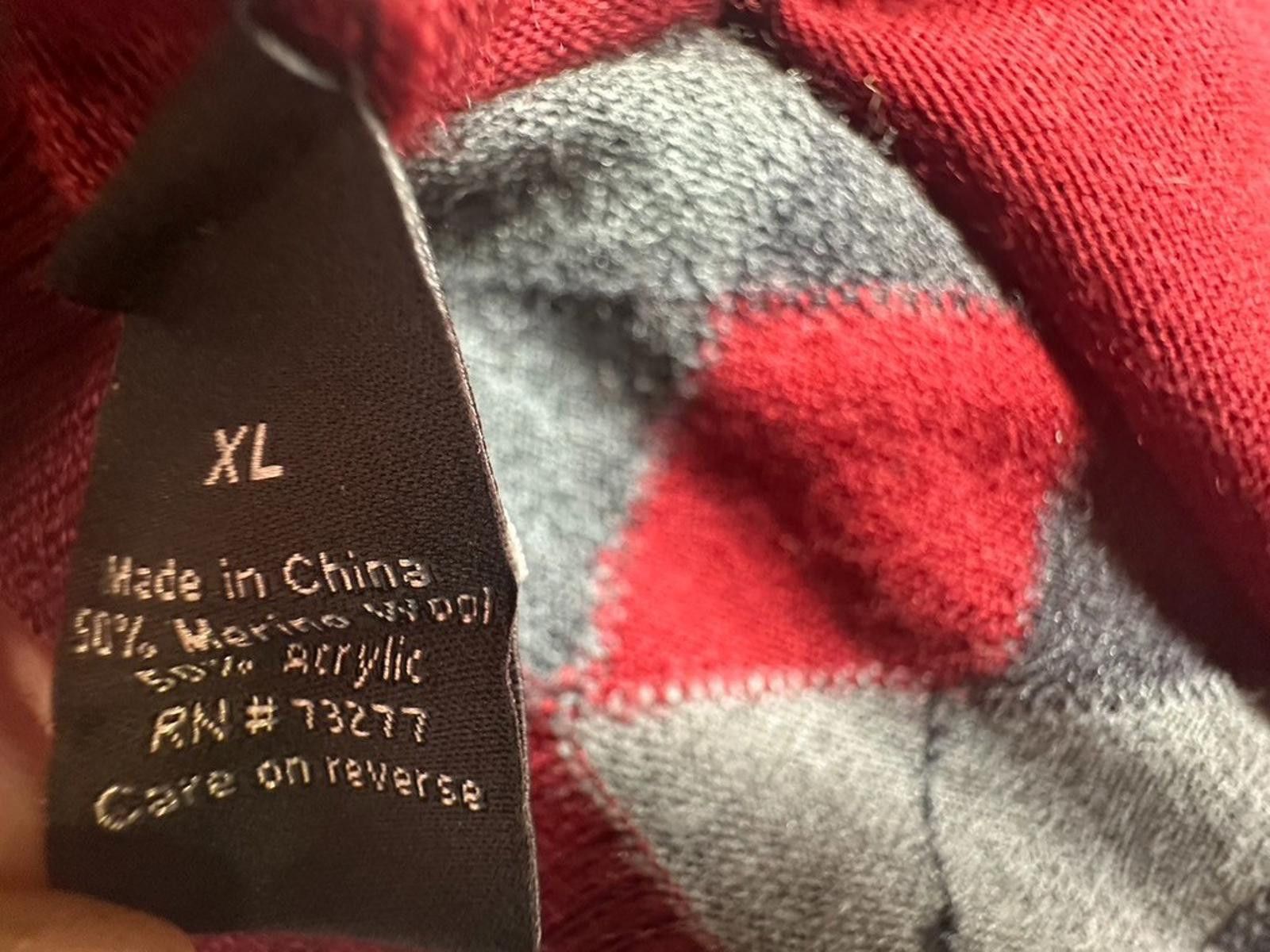 Apt. 9 Apt 9 Merino Wool Blend V-Neck Argyle Sweater Red/Gray XL Size US XL / EU 56 / 4 - 7 Thumbnail