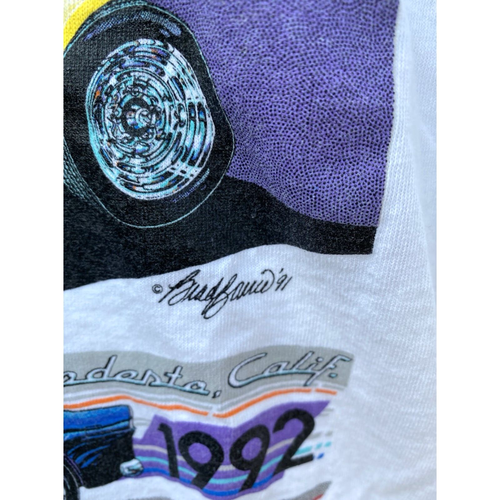 Fruit Of The Loom VINTAGE American Graffiti Night Mels Deive In Modesto 1992 T-Shirt Tee XL White USA 90s Cars City Thread: Fruit of the Loom Men T-Shirt Size US XL / EU 56 / 4 - 6 Thumbnail