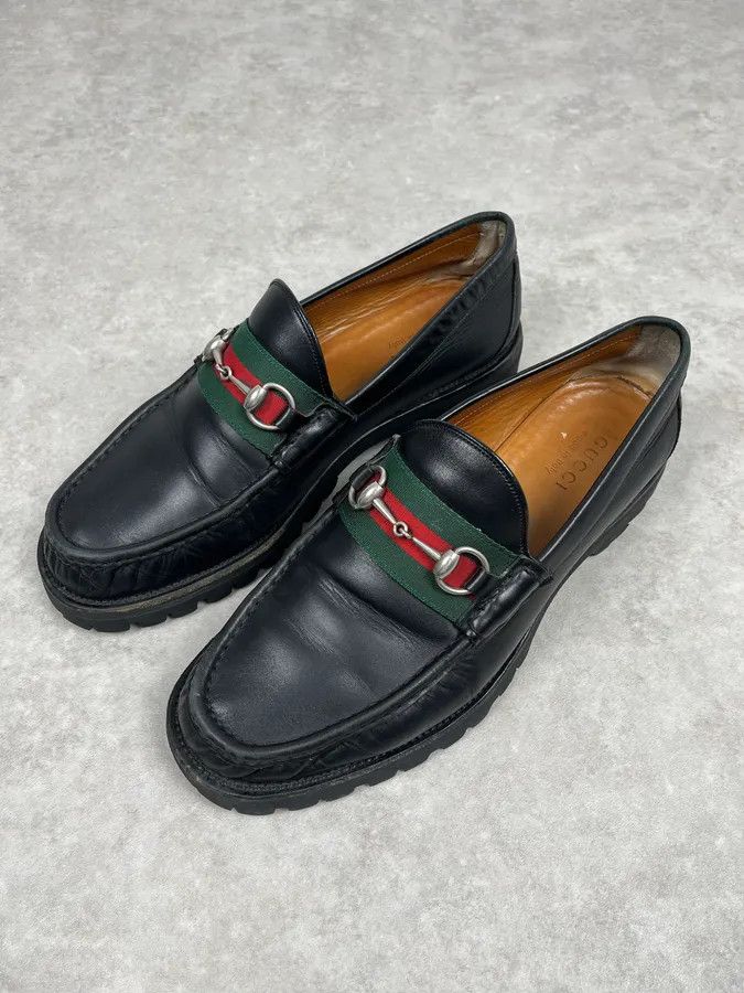Gucci Gucci Black Signature Leather Loaffers Size US 13 / EU 46 - 6 Thumbnail