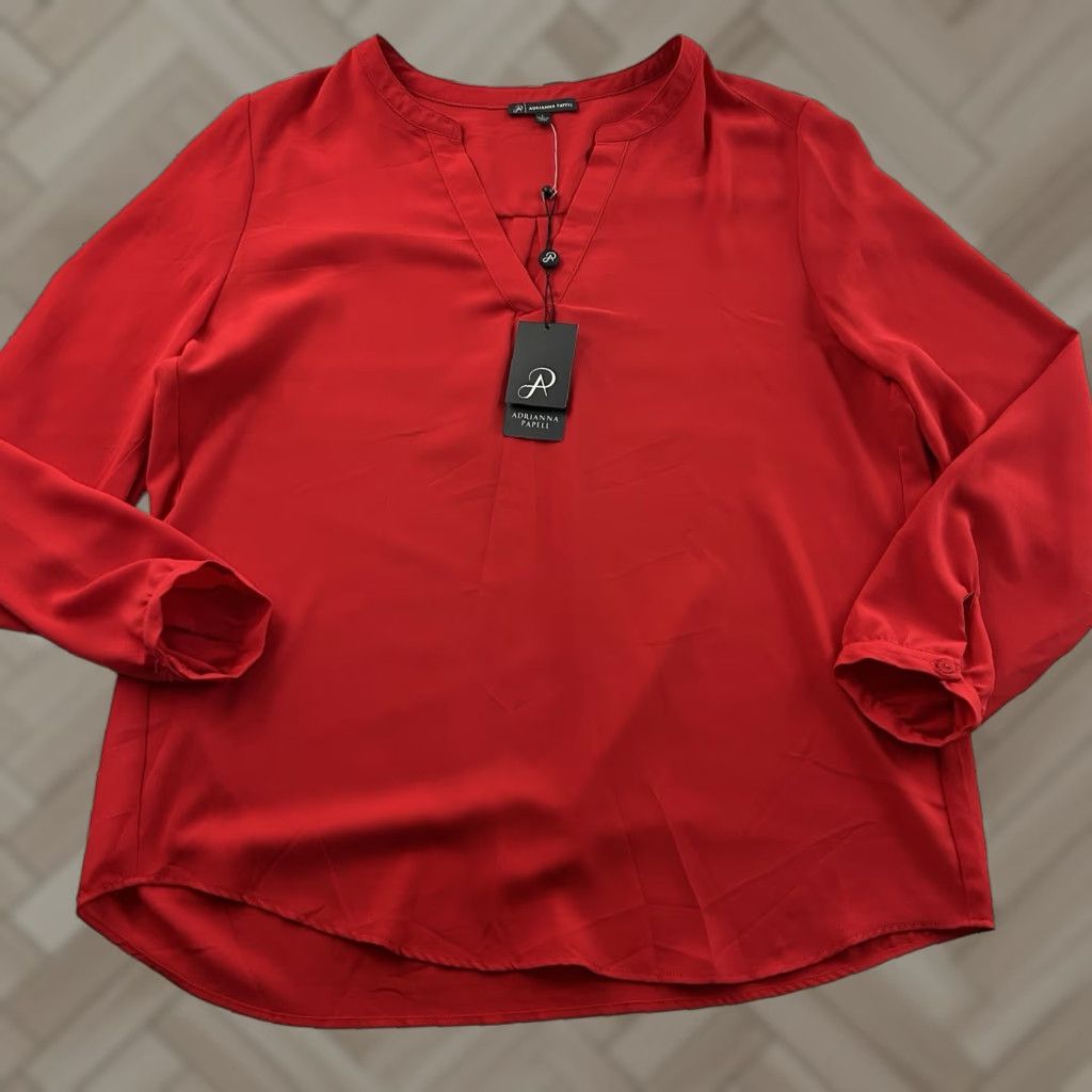 Adrianna Papell Adrianna Papell Blouse Shirt Long Sleeve Women L Red NEW Size L / US 10 / IT 46 - 1 Thumbnail