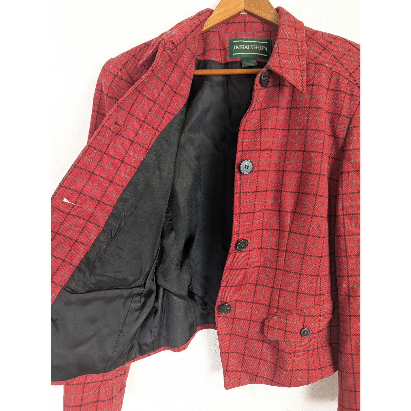J.McLaughlin J McLaughlin Jacket Red Plaid Cropped Preppy Wool Academia Size M / US 6-8 / IT 42-44 - 3 Thumbnail