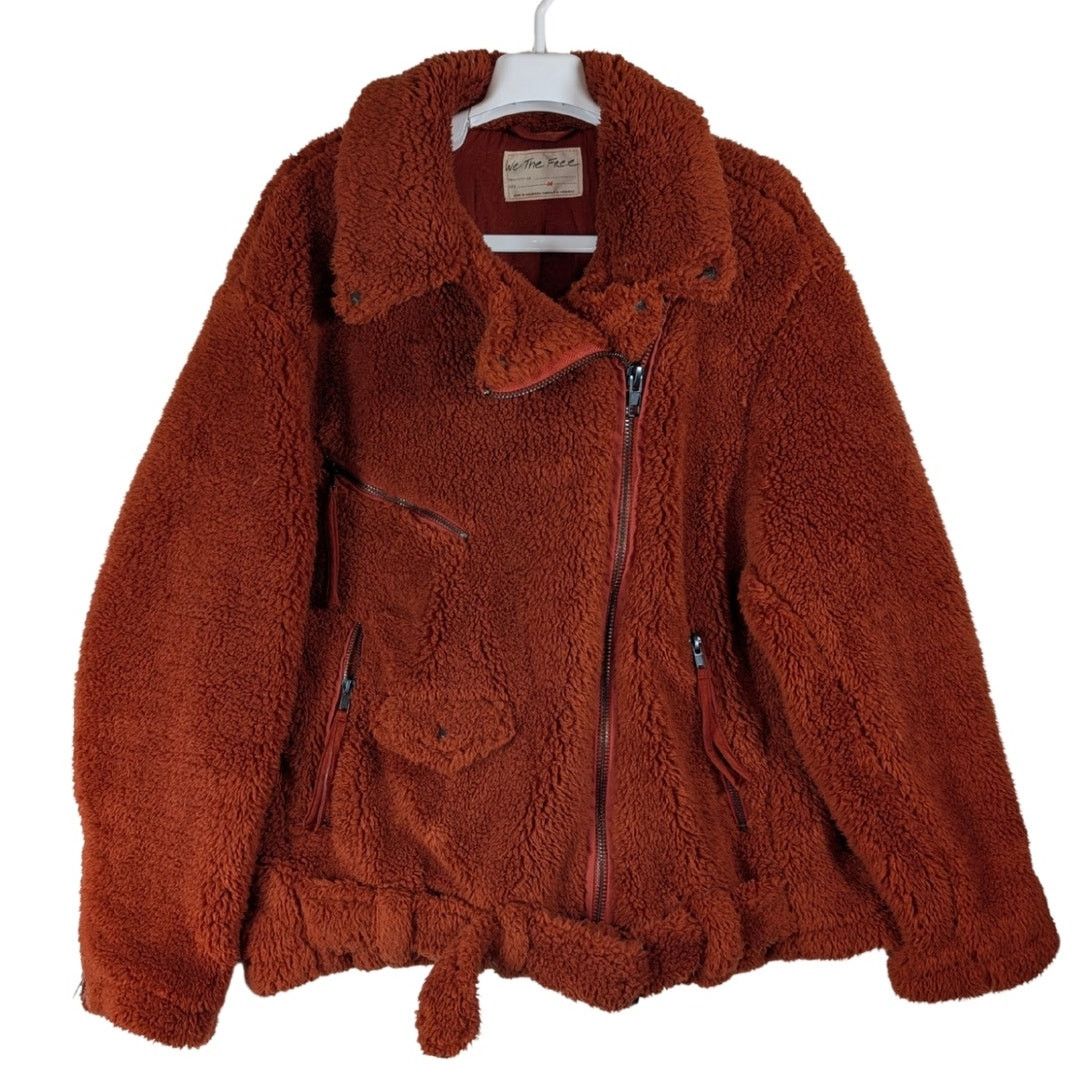 Free People We The Free So Cozy Slouchy Fleece Moto Jacket Orange Size M Size M / US 6-8 / IT 42-44 - 1 Thumbnail