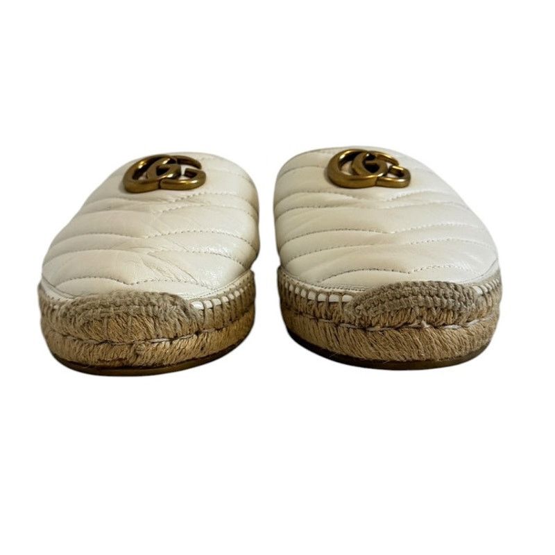 Gucci Gucci GG Marmont Matelassé White Leather Espadrille Mules 39 Size US 9 / IT 39 - 8 Thumbnail