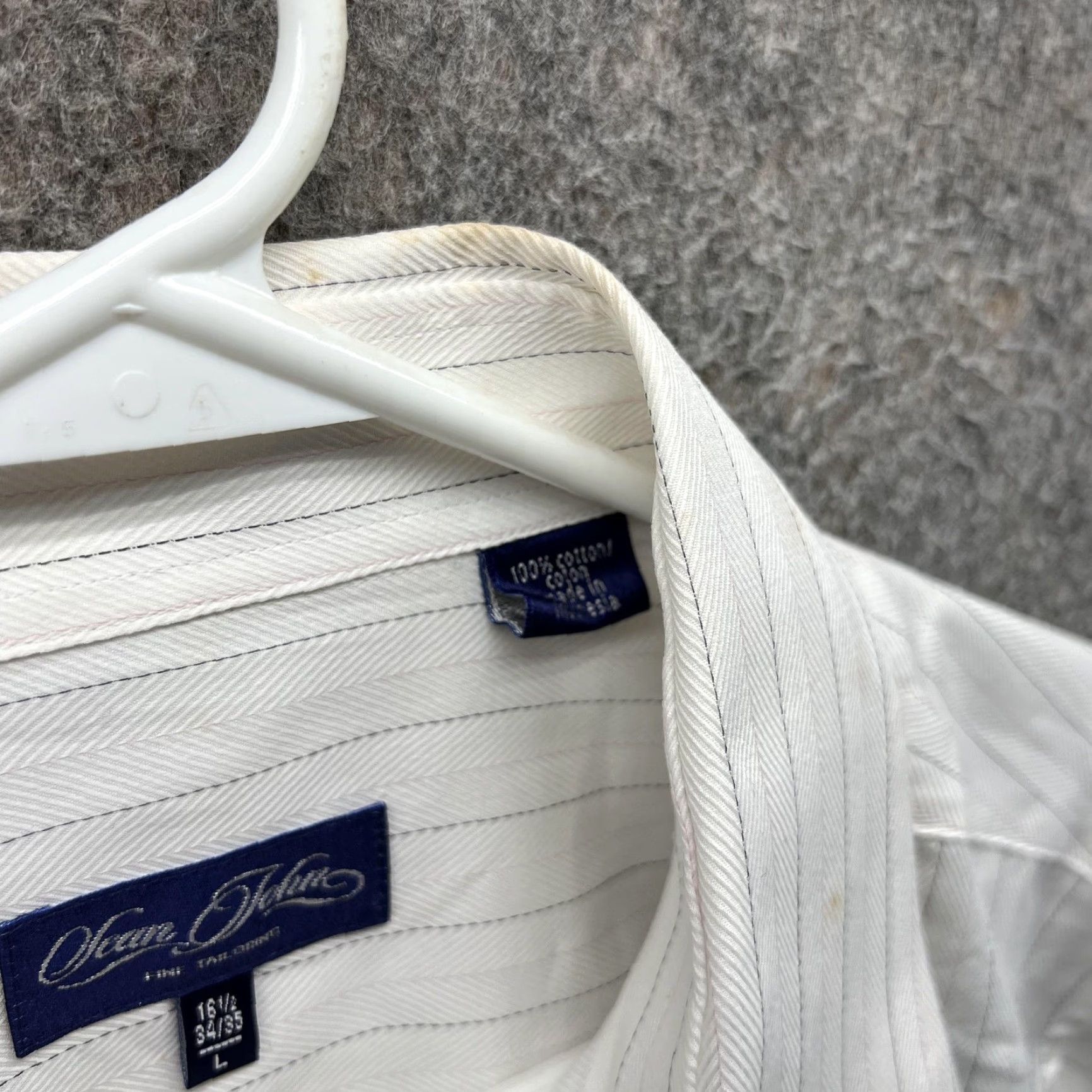 Sean John Sean John Dress Shirt Mens 16.5 34/35 White Stripe 100% Cotton Long Sleeve 90s Size 46R - 3 Thumbnail