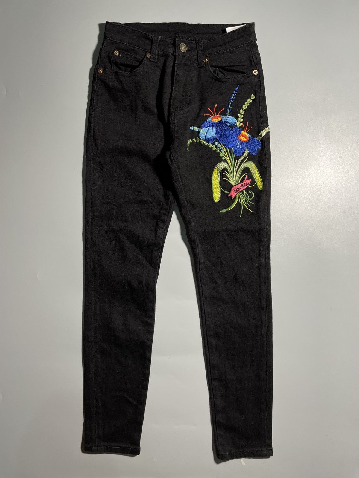 Gucci Gucci X Unskilled Worker Black Denim Floral Skinny Fit Jeans Size 26" / US 2 / IT 38 - 1 Thumbnail