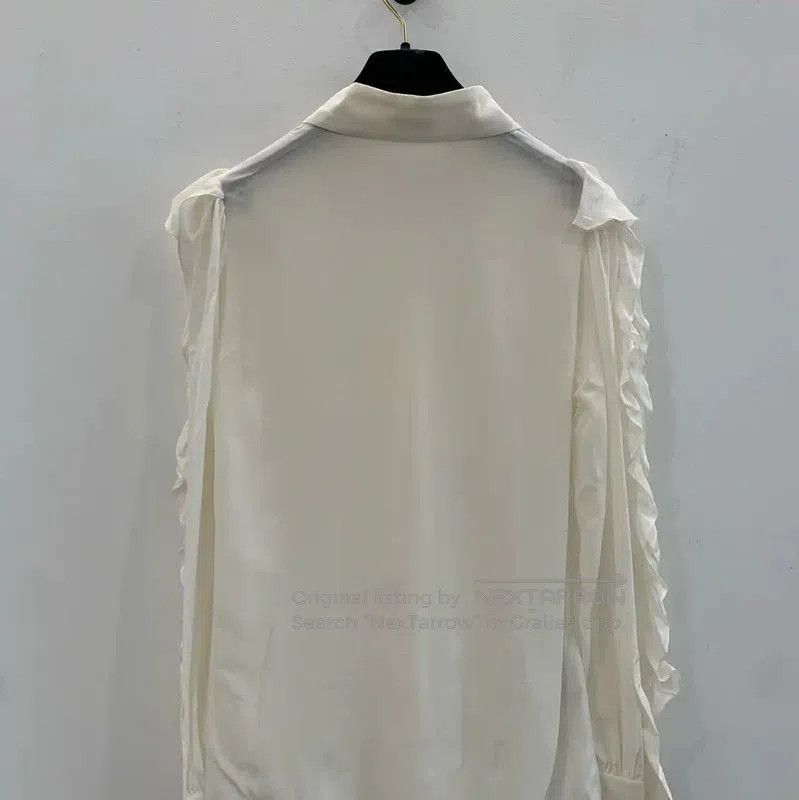 Miu Miu Miu Miu White Silk Ruffled Shirt . Size L / US 10 / IT 46 - 3 Thumbnail
