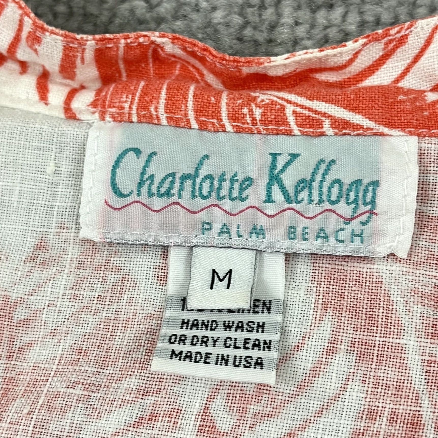 Vintage CHARLOTTE KELLOGG Shirt Womens Medium Linen White Orangish Red Floral Tunic Top Size M / US 6-8 / IT 42-44 - 2 Thumbnail