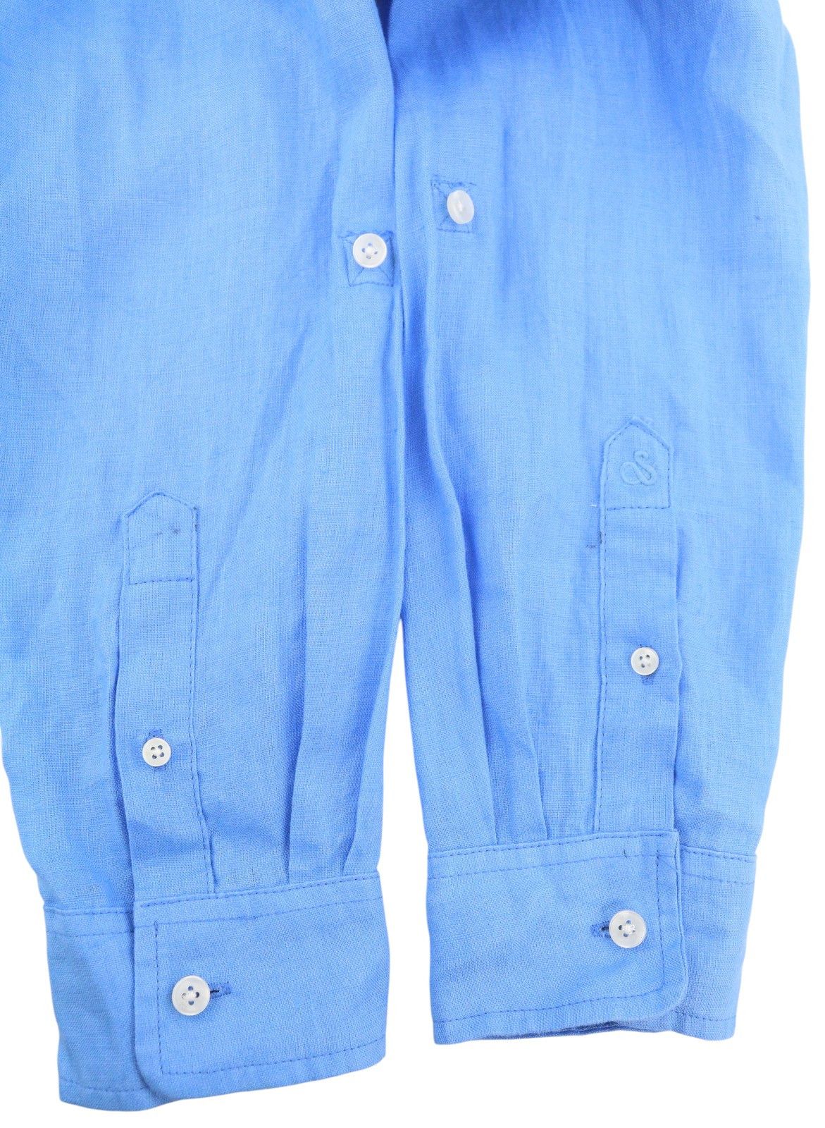 Scotch & Soda M Blue Linen Button-Down Roll-Up Shirt 88519 Size US M / EU 48-50 / 2 - 9 Thumbnail