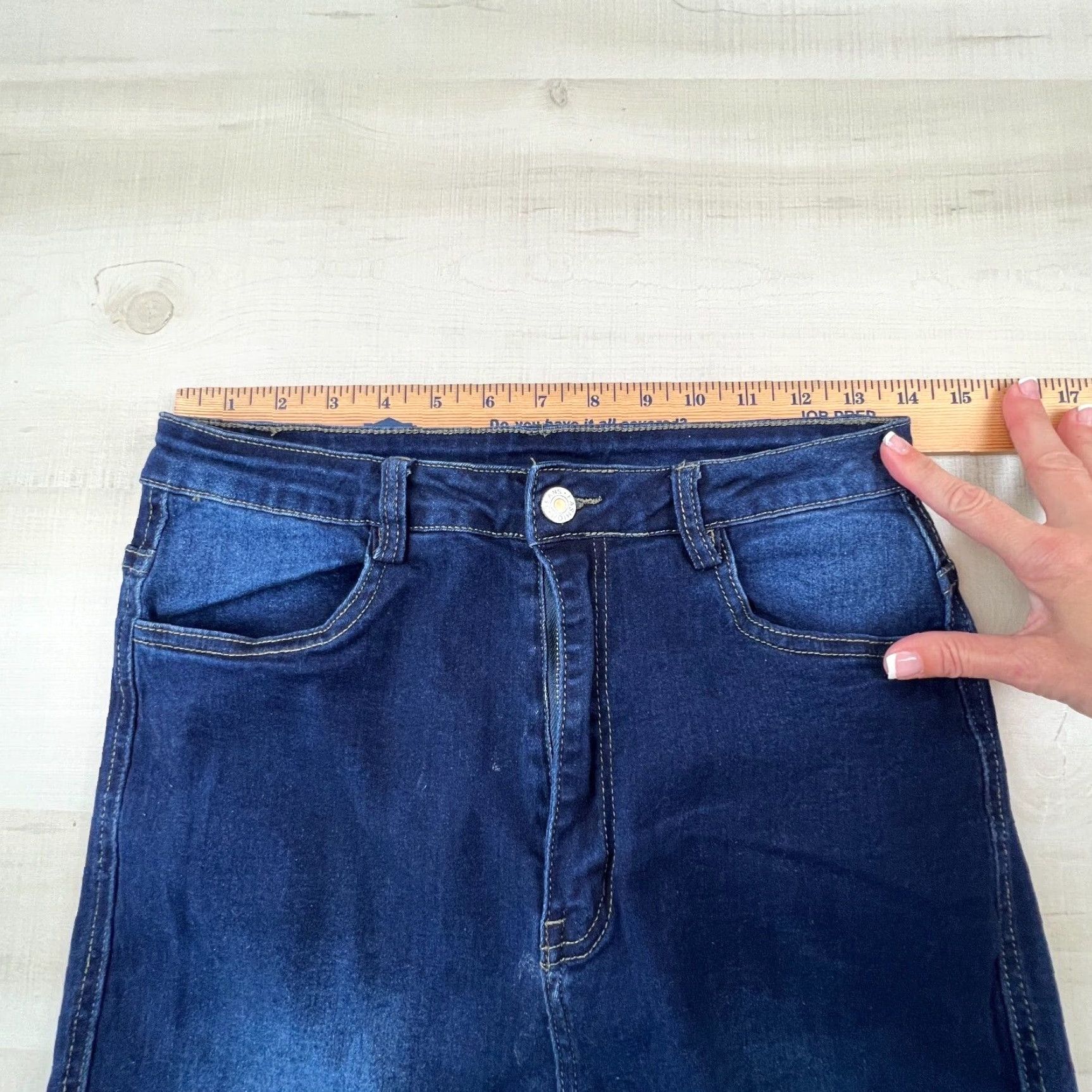 Vintage Dark Blue High Rise Skinny Jeans Women Juniors Large 28" Waist Stretch Size 36" / US 14 / IT 50 - 7 Thumbnail